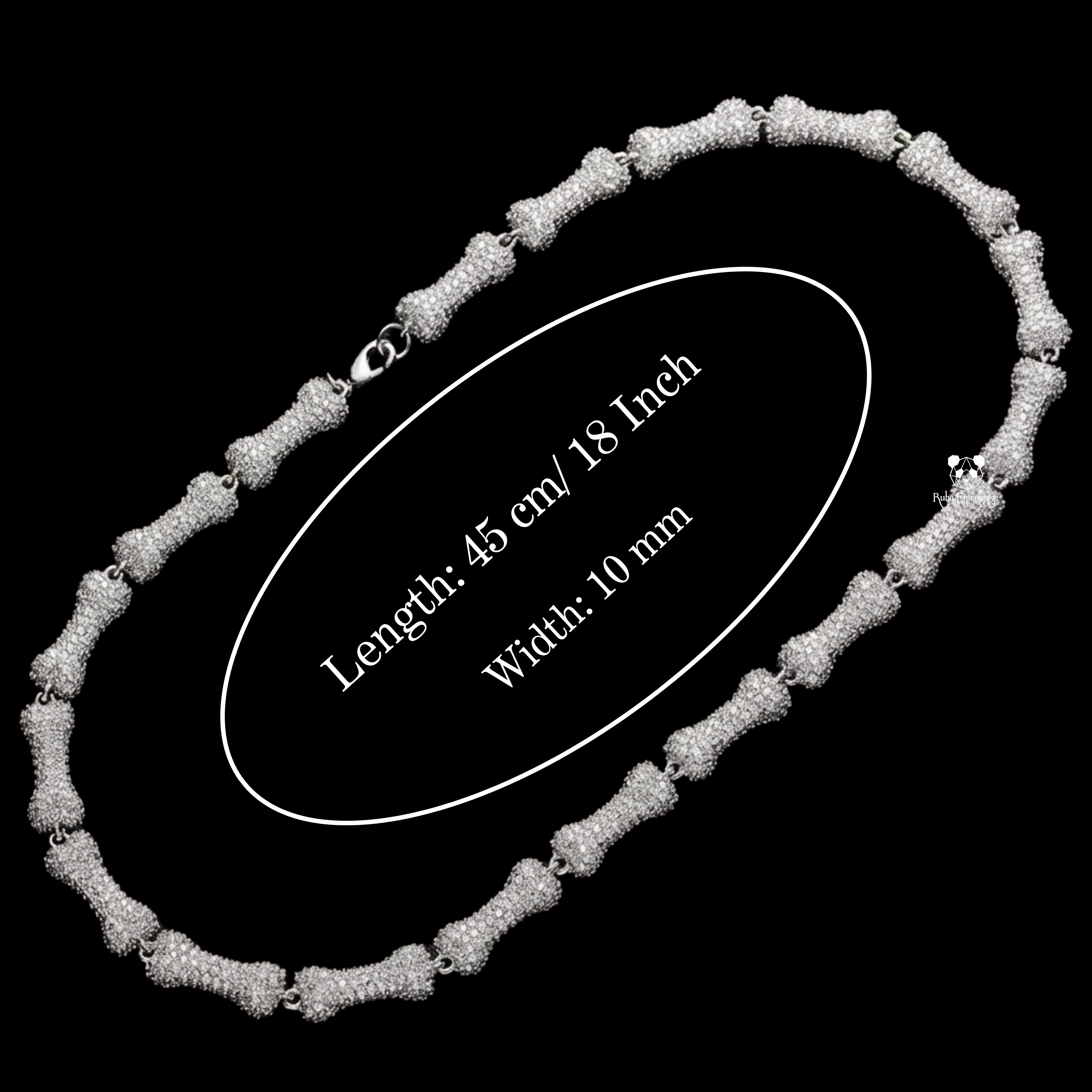 10MM Moissanite Bone Link Chain | 925 Sterling Silver Hip Hop Jewelry