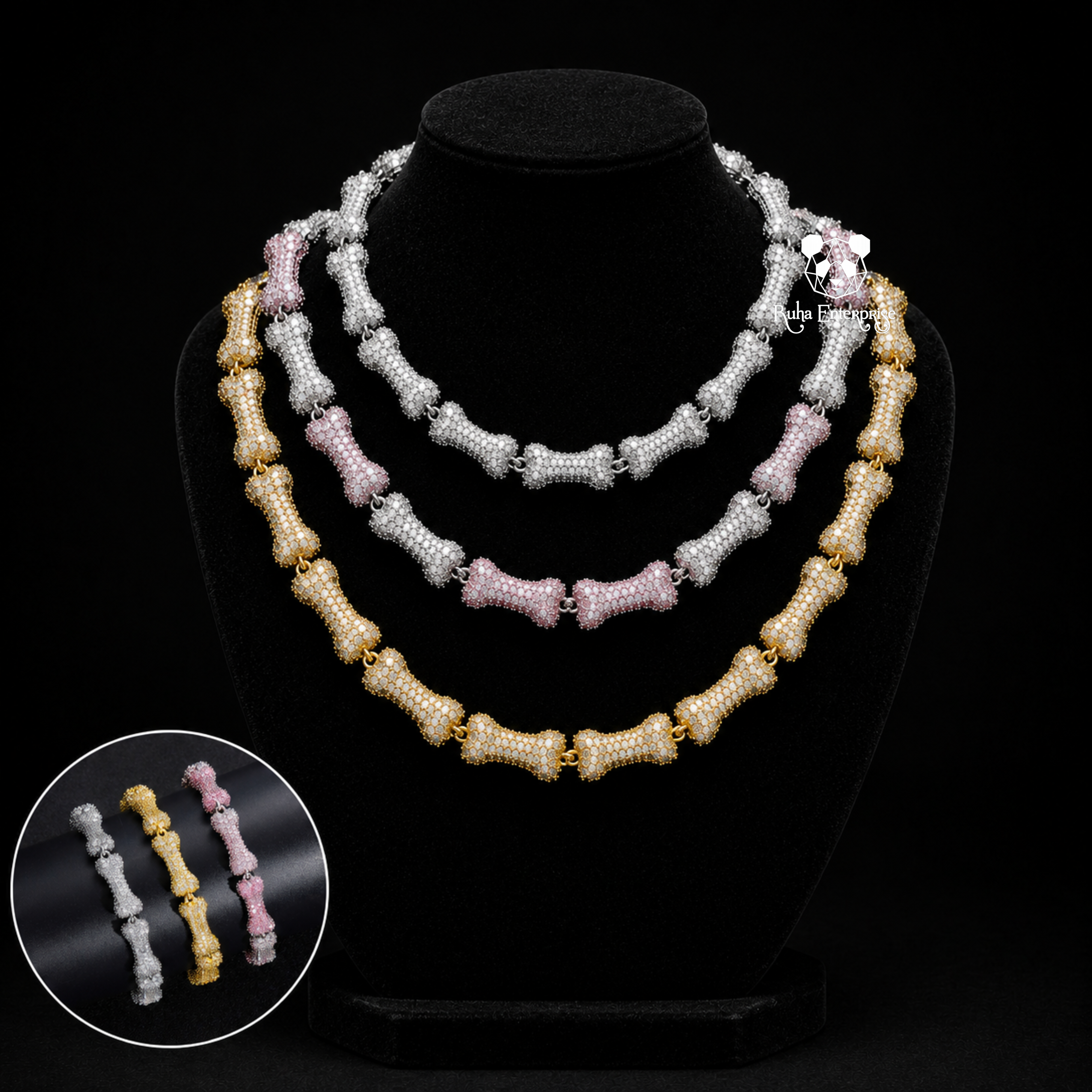 10MM Moissanite Bone Link Chain | 925 Sterling Silver Hip Hop Jewelry