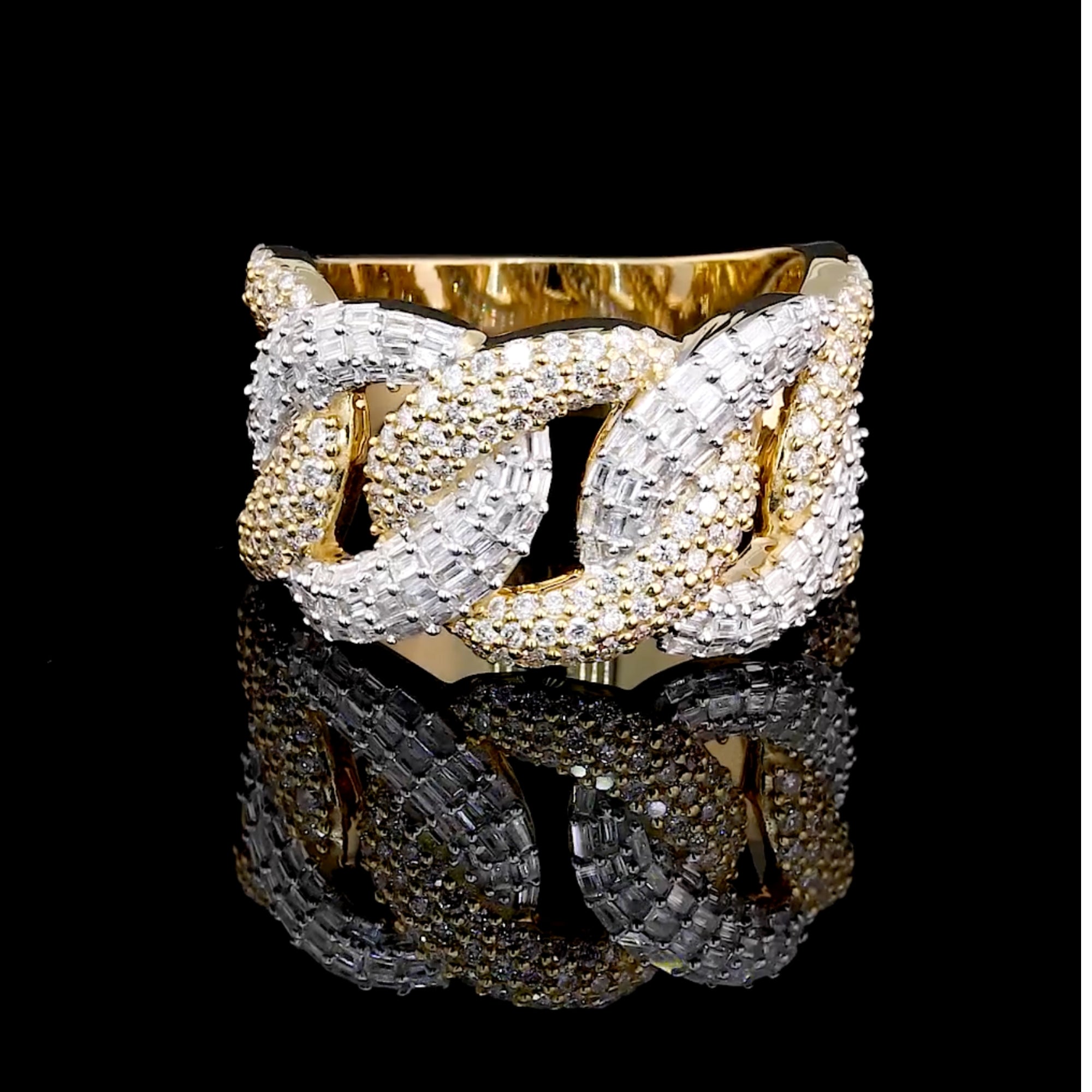 2 Tone Cuban Link Ring 925 Sterling Silver Moissanite