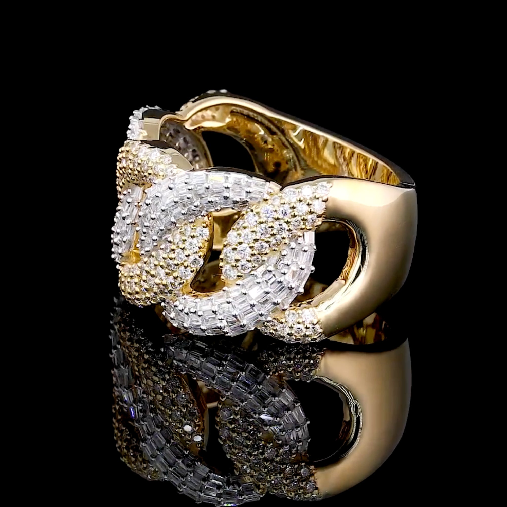 2 Tone Cuban Link Ring 925 Sterling Silver Moissanite