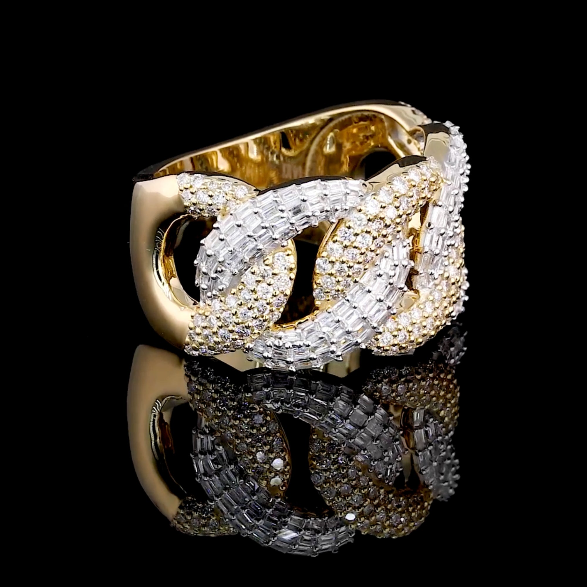 2 Tone Cuban Link Ring 925 Sterling Silver Moissanite