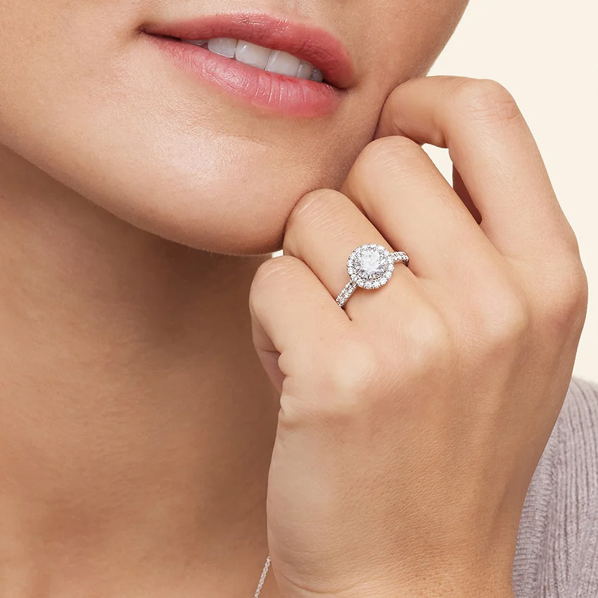 Radiant Halo Engagement Ring | Round Lab Grown Diamond | 925 Sterling Silver