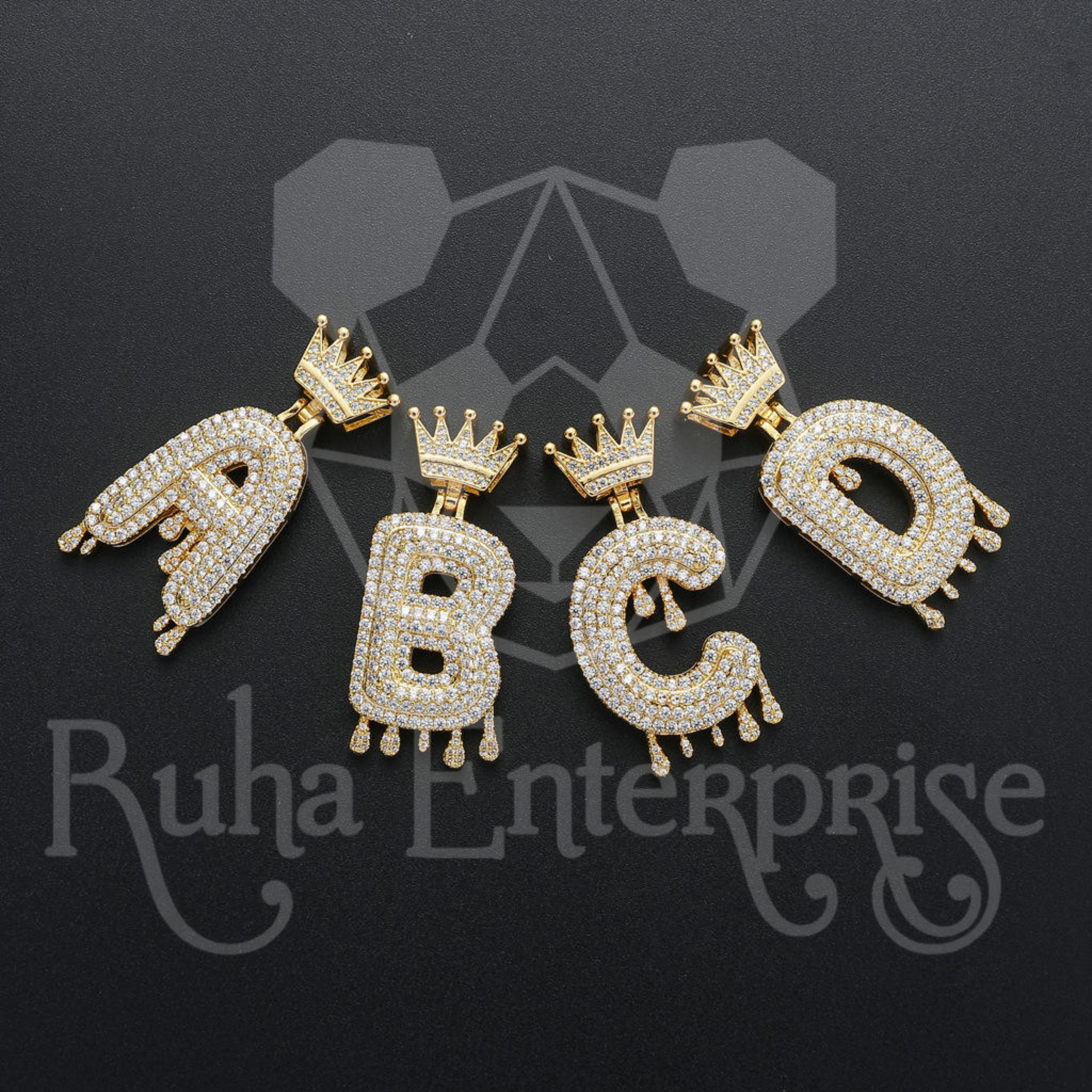 A to Z Moissanite Crown Drip Letter Pendant | Royal Hip Hop Jewelry