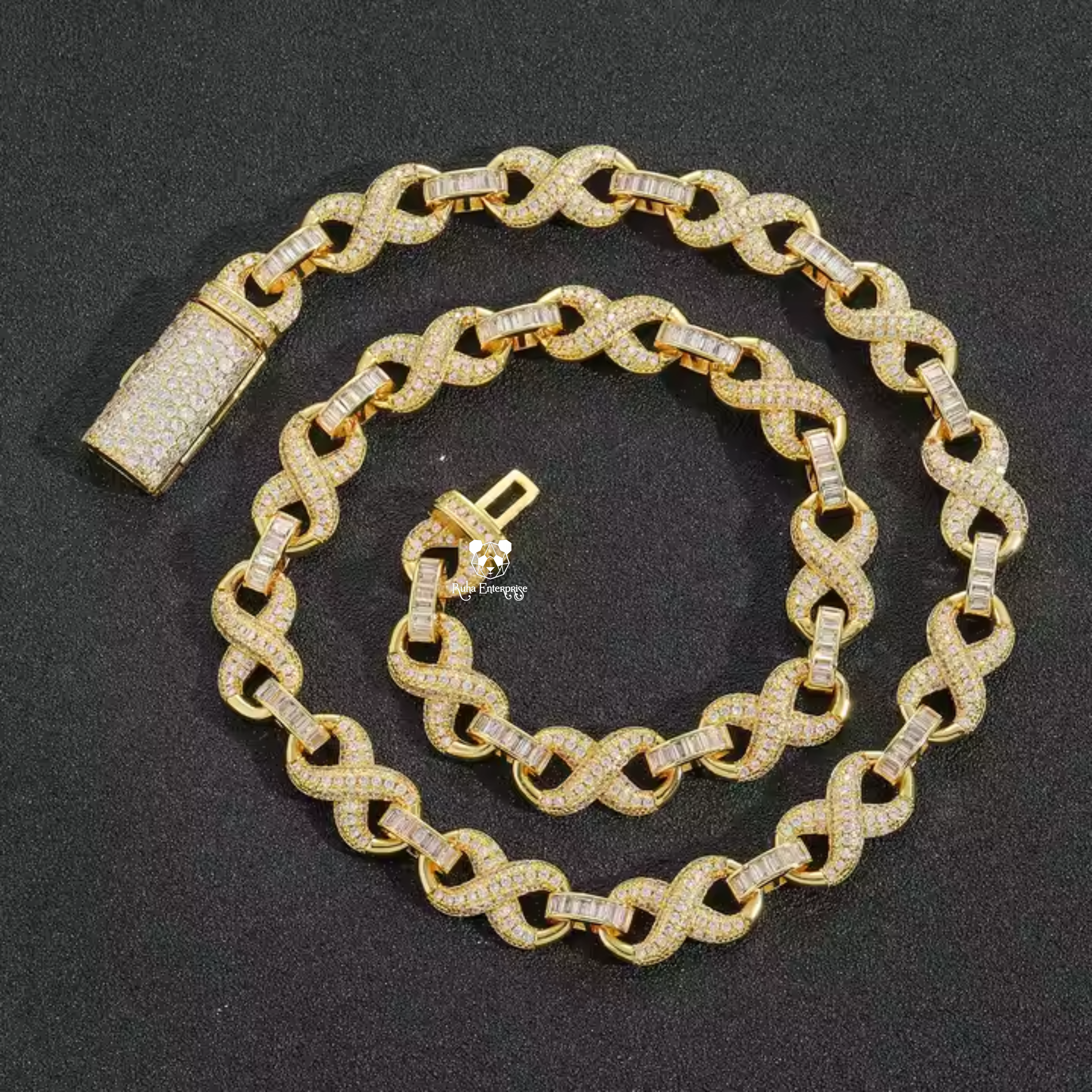 10MM Round & Baguette Moissanite Infinity Link Chain | 925 Sterling Silver
