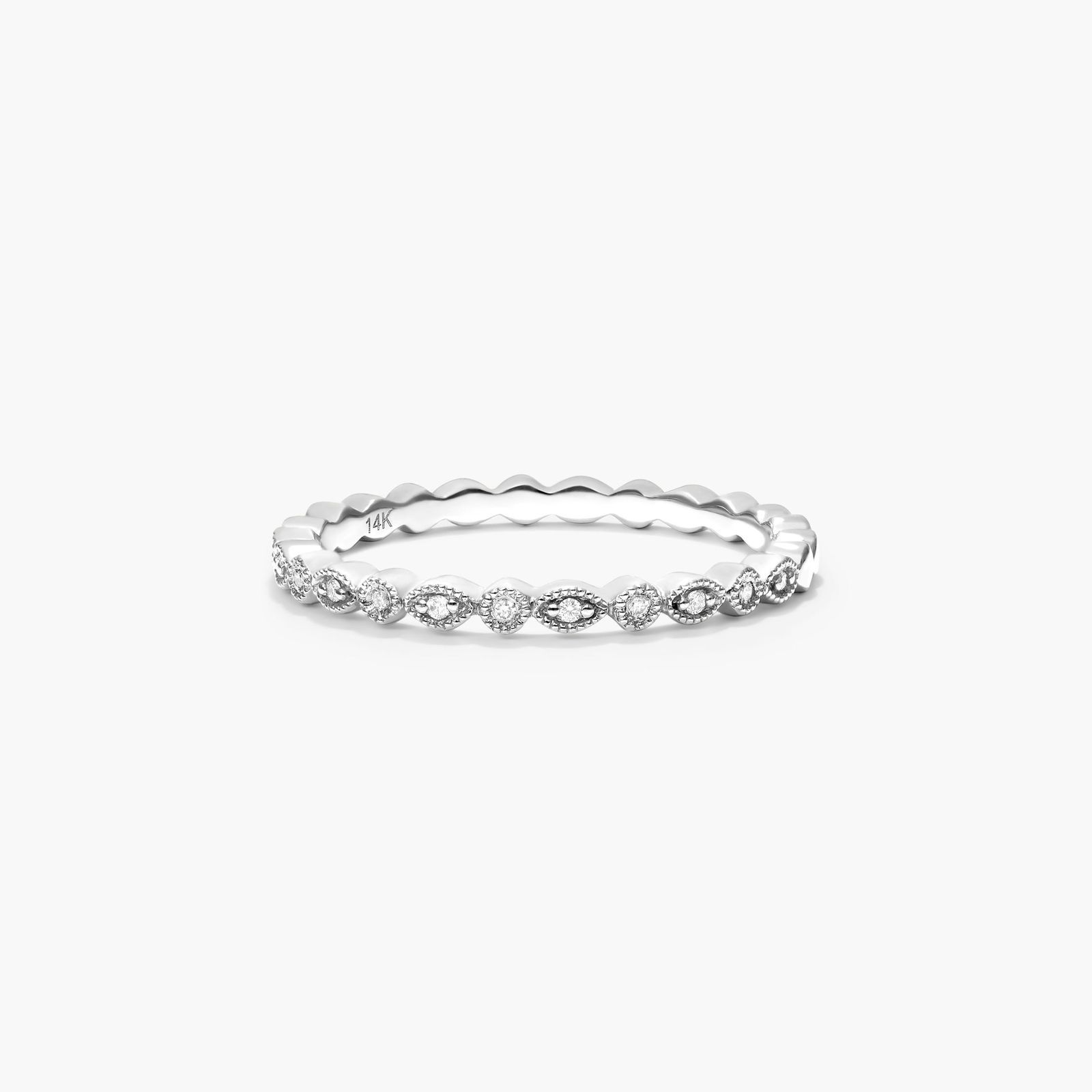 Luxury Half Eternity Wedding Band | Round Moissanite Vintage Ring