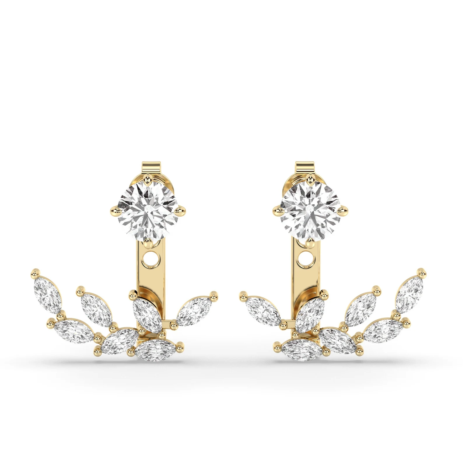 14K Yellow Gold Marquise Lab Grown Diamond Cluster Ear Jacket Earrings | Bridal Jewelry