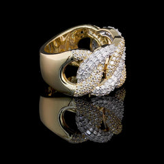 2 Tone Cuban Link Ring 925 Sterling Silver Moissanite