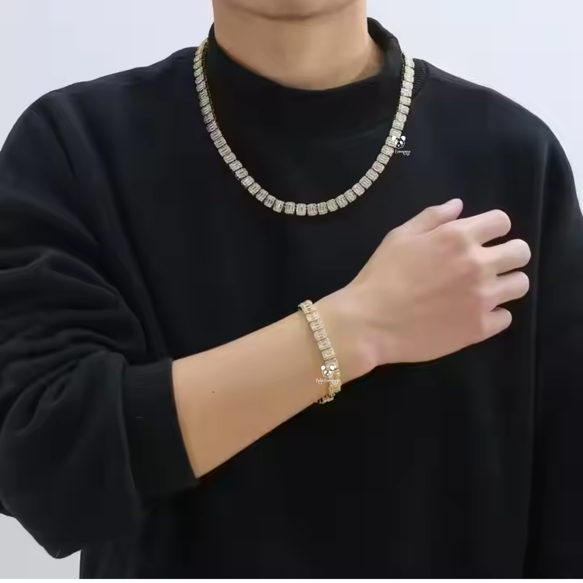 9MM Baguette & Round Moissanite Necklace & Bracelet Set | 925 Sterling Silver