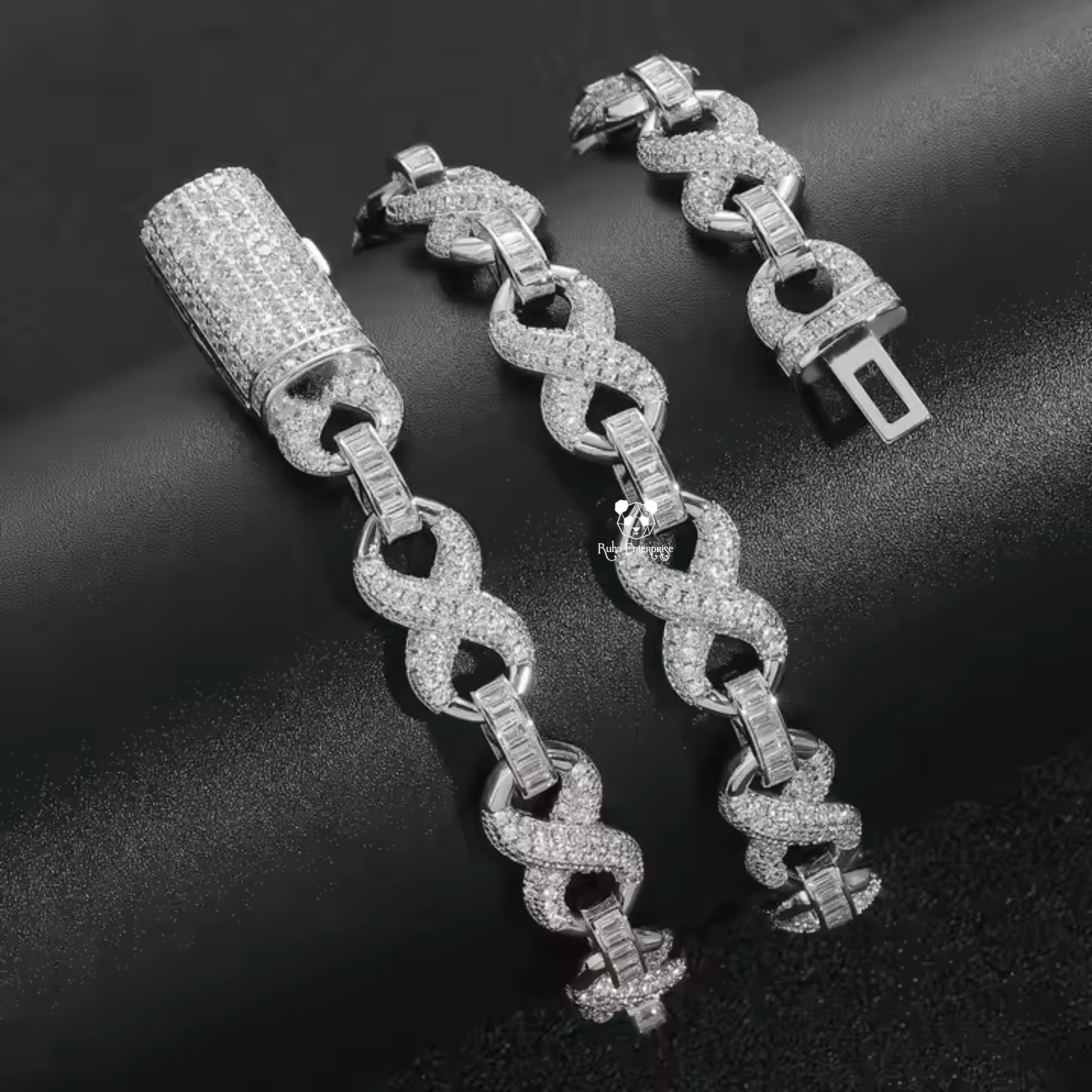 10MM Round & Baguette Moissanite Infinity Link Chain | 925 Sterling Silver