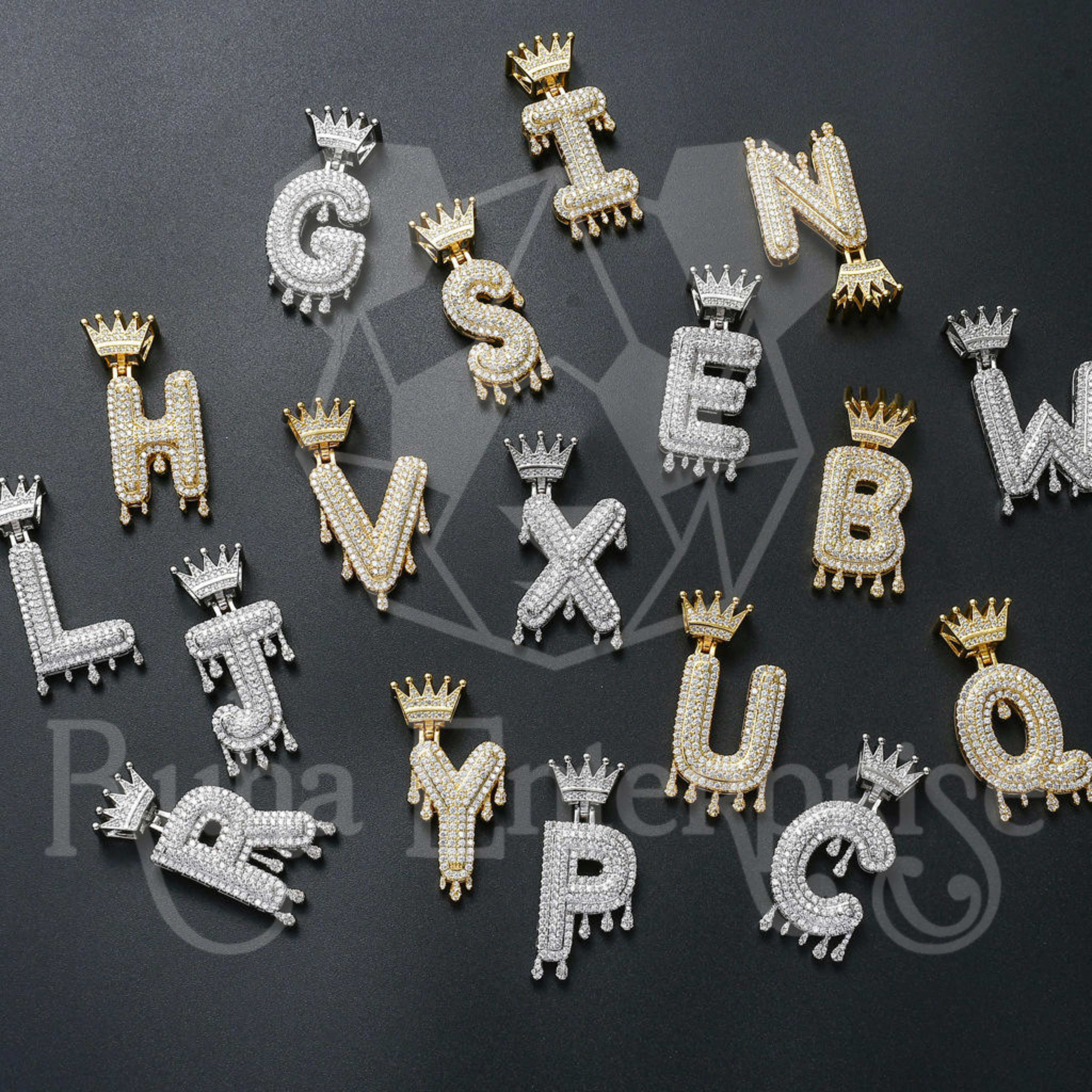A to Z Moissanite Crown Drip Letter Pendant | Royal Hip Hop Jewelry