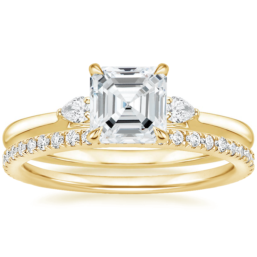 Classic Asscher Cut Three Stone Bridal Ring Set | Moissanite | 925 Sterling Silver