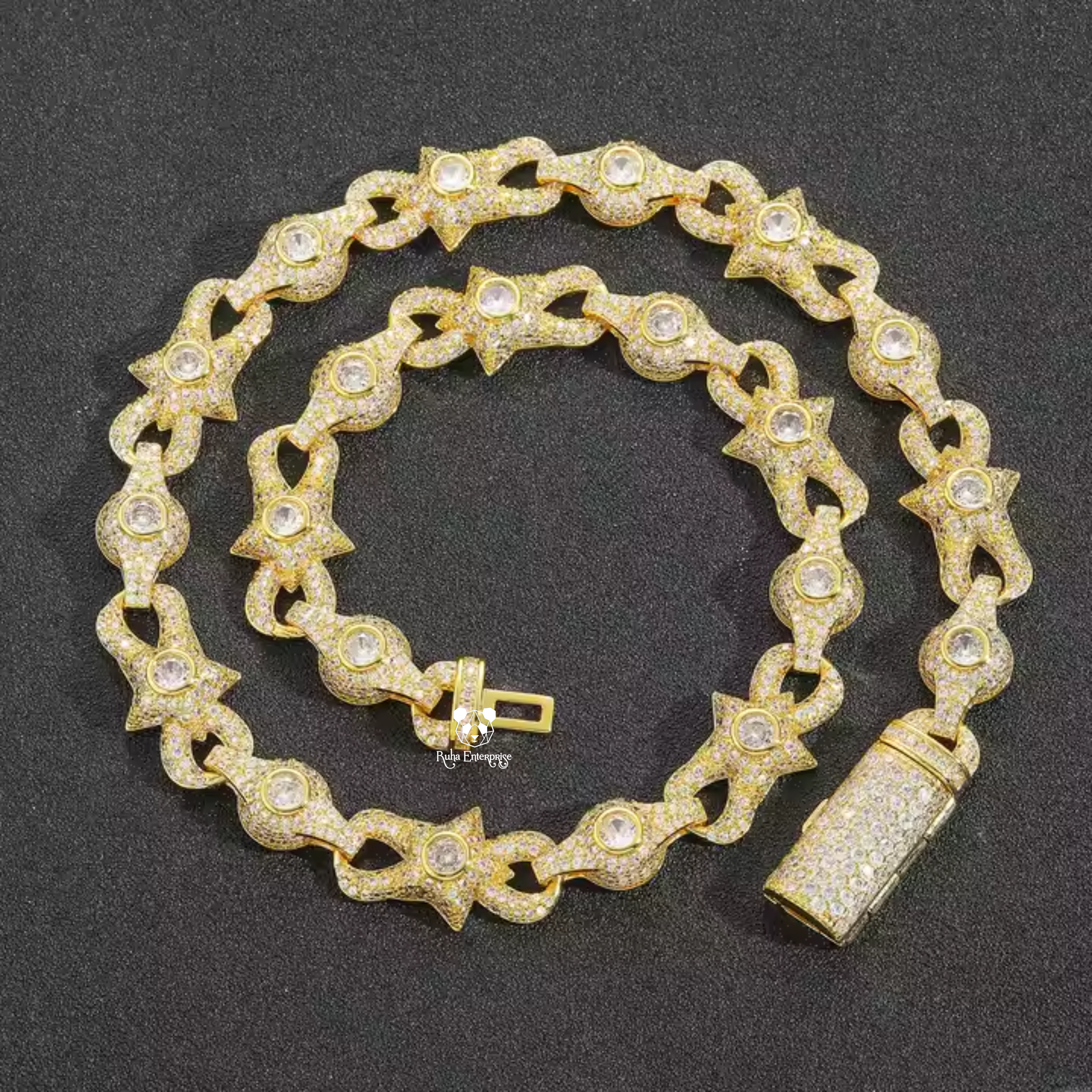 10MM Moissanite Star Link Chain | 925 Sterling Silver Hip Hop Jewelry