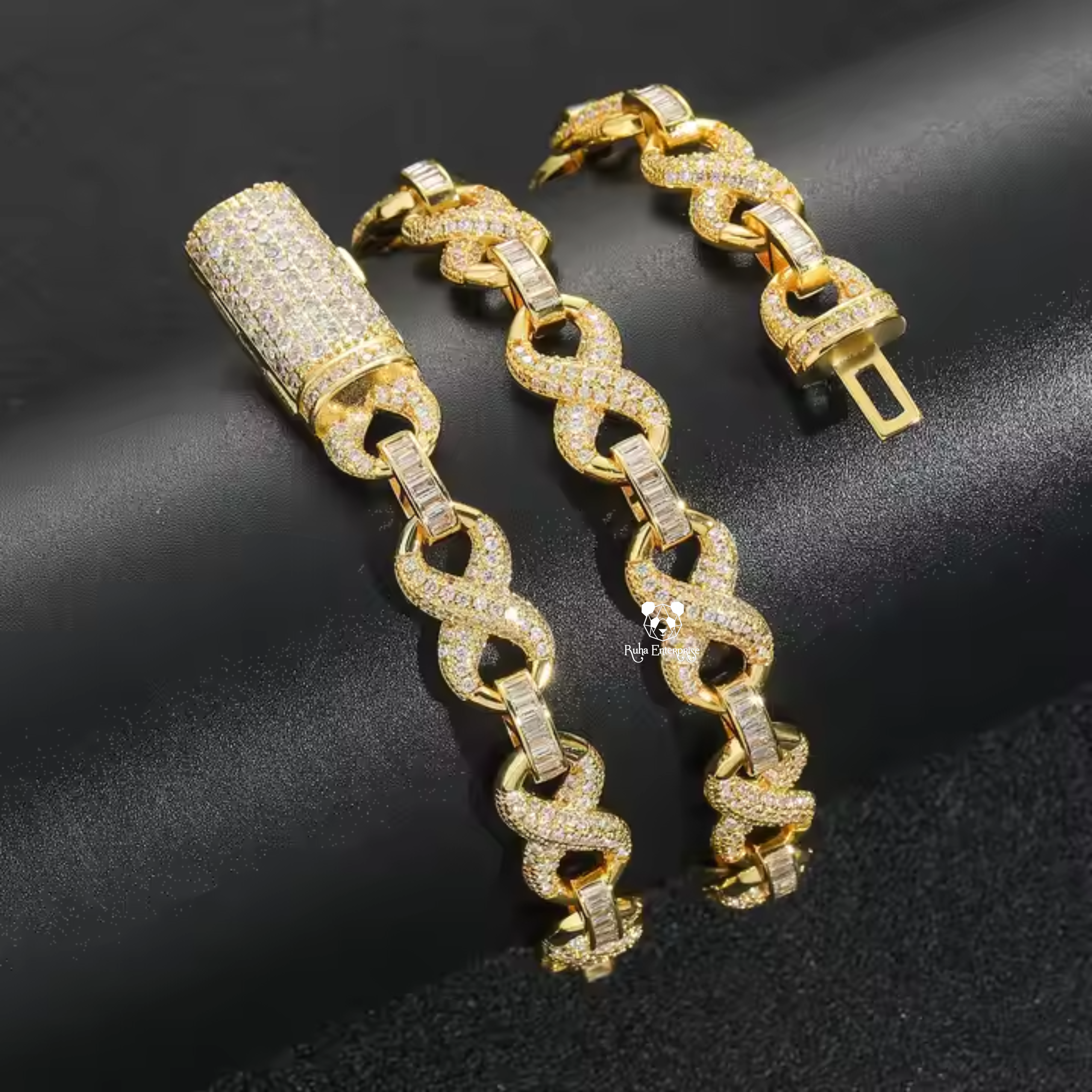10MM Round & Baguette Moissanite Infinity Link Chain | 925 Sterling Silver