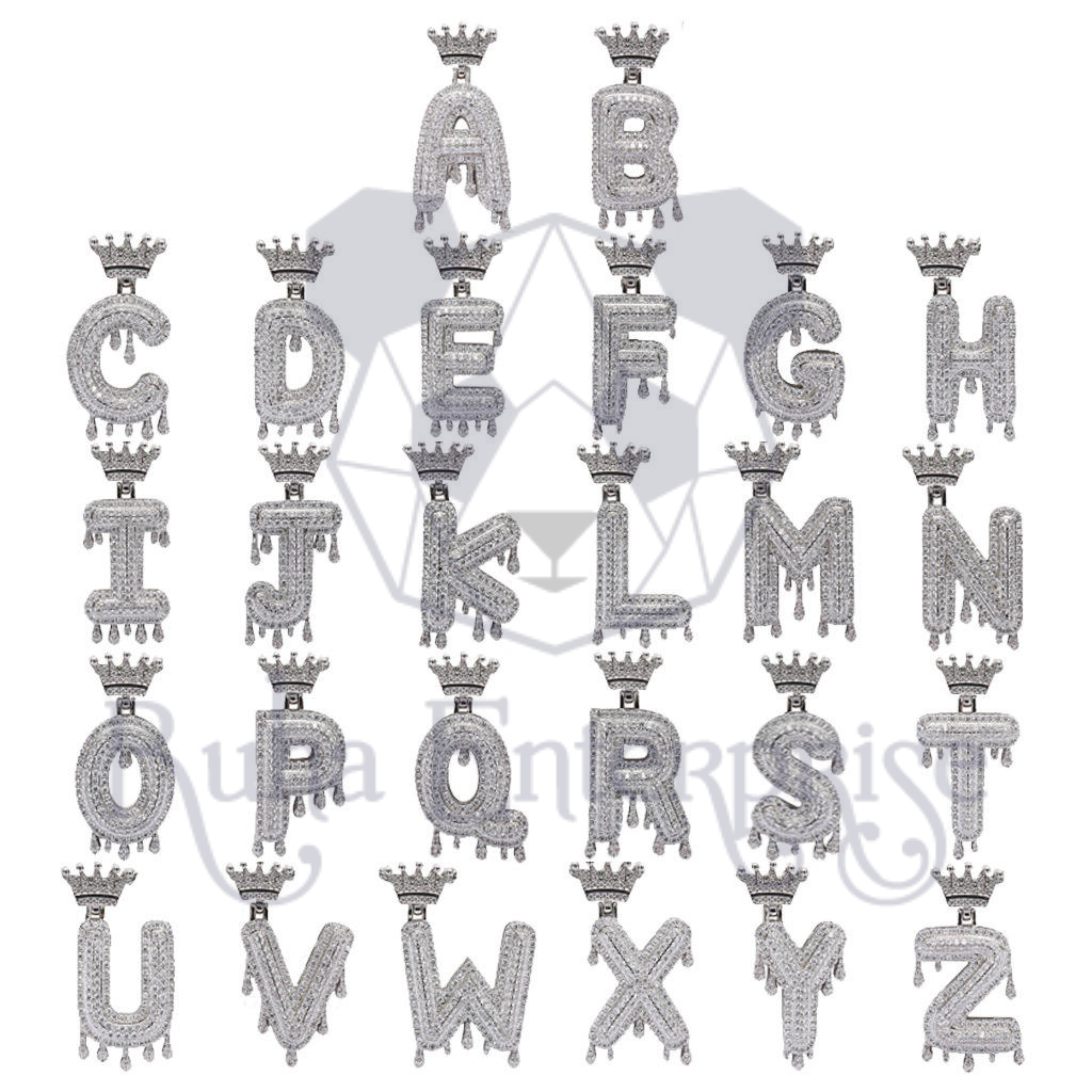 A to Z Moissanite Crown Drip Letter Pendant | Royal Hip Hop Jewelry