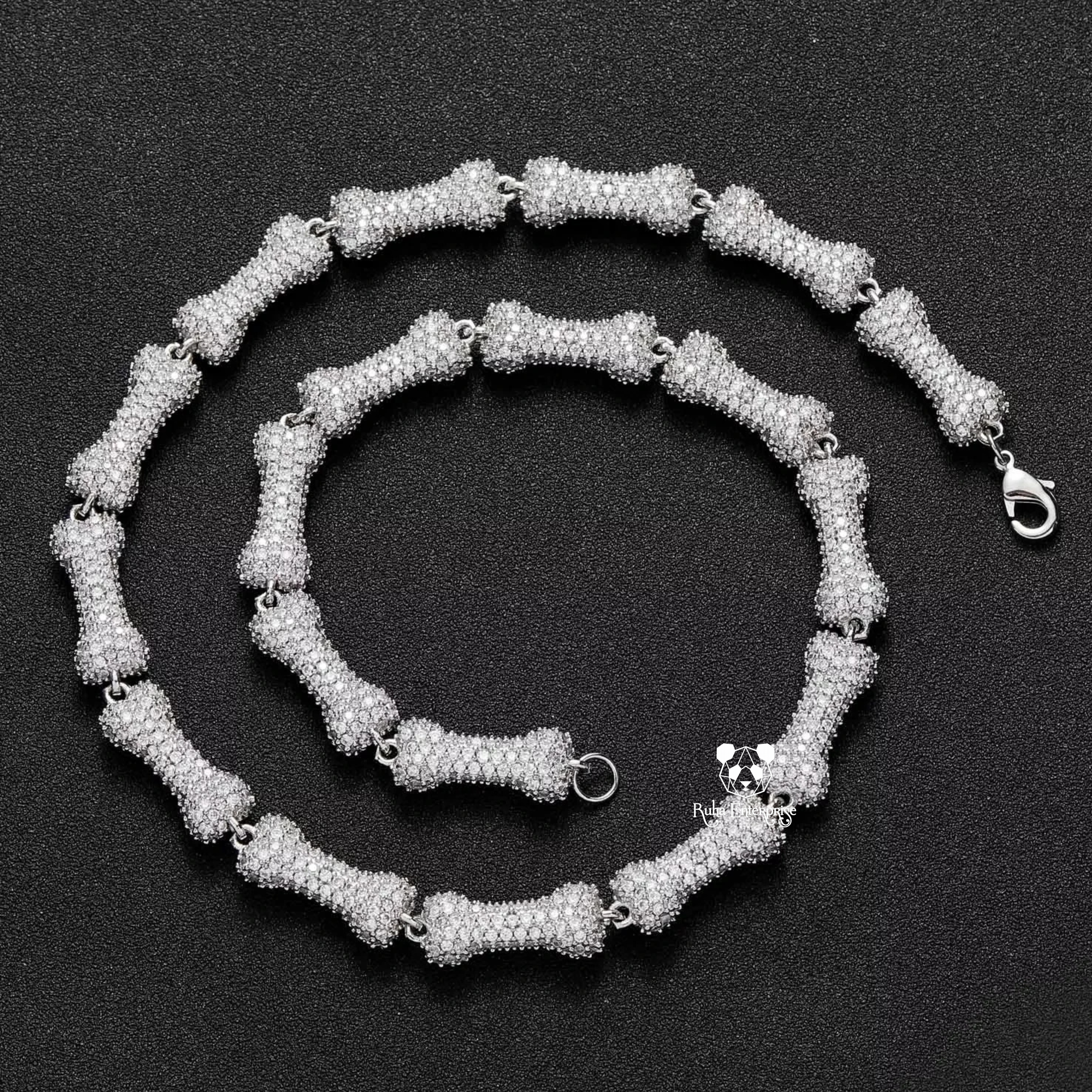 10MM Moissanite Bone Link Chain | 925 Sterling Silver Hip Hop Jewelry