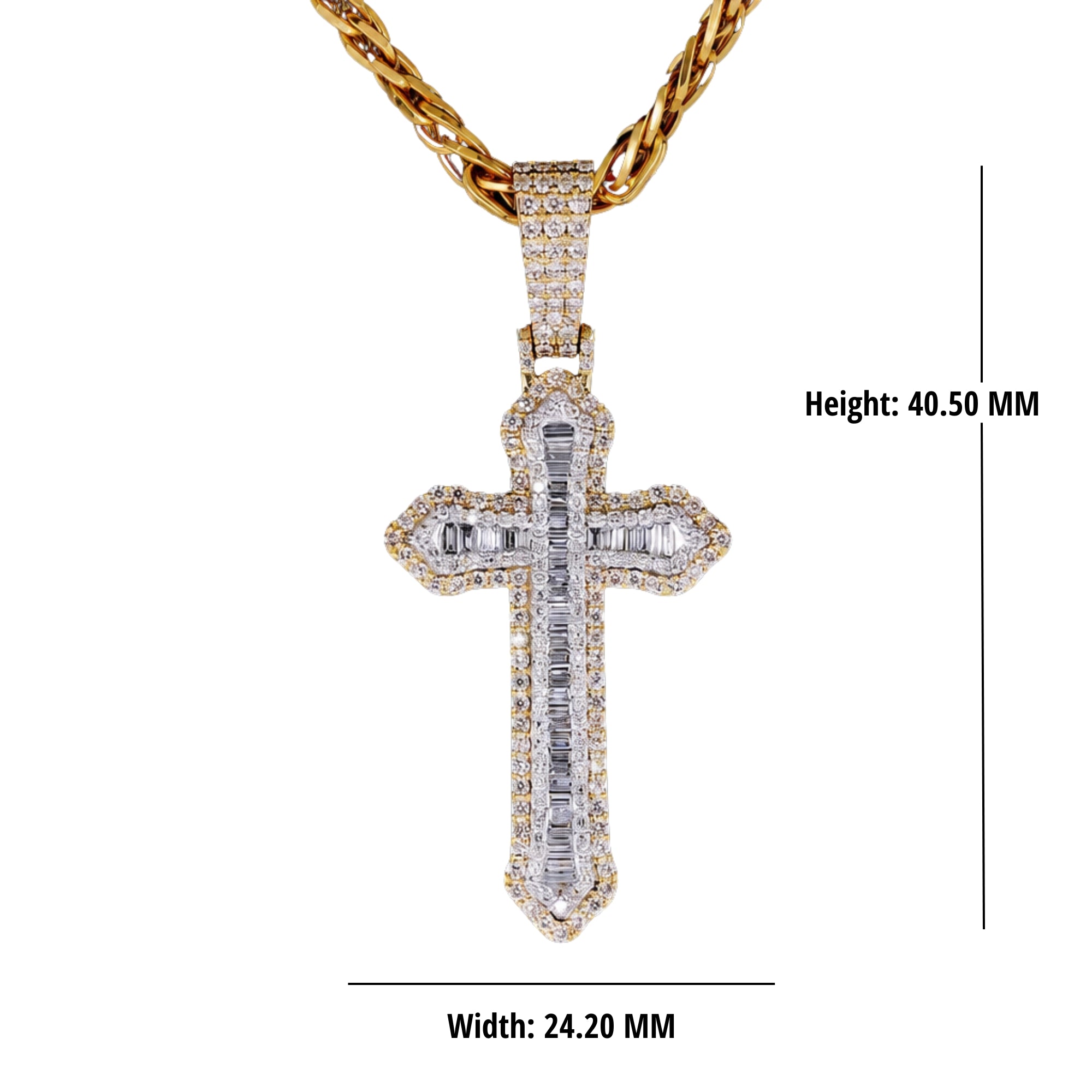 Hip Hop 2 Tone Cross Pendant - Baguette & Round 925 Sterling Silver Pendant