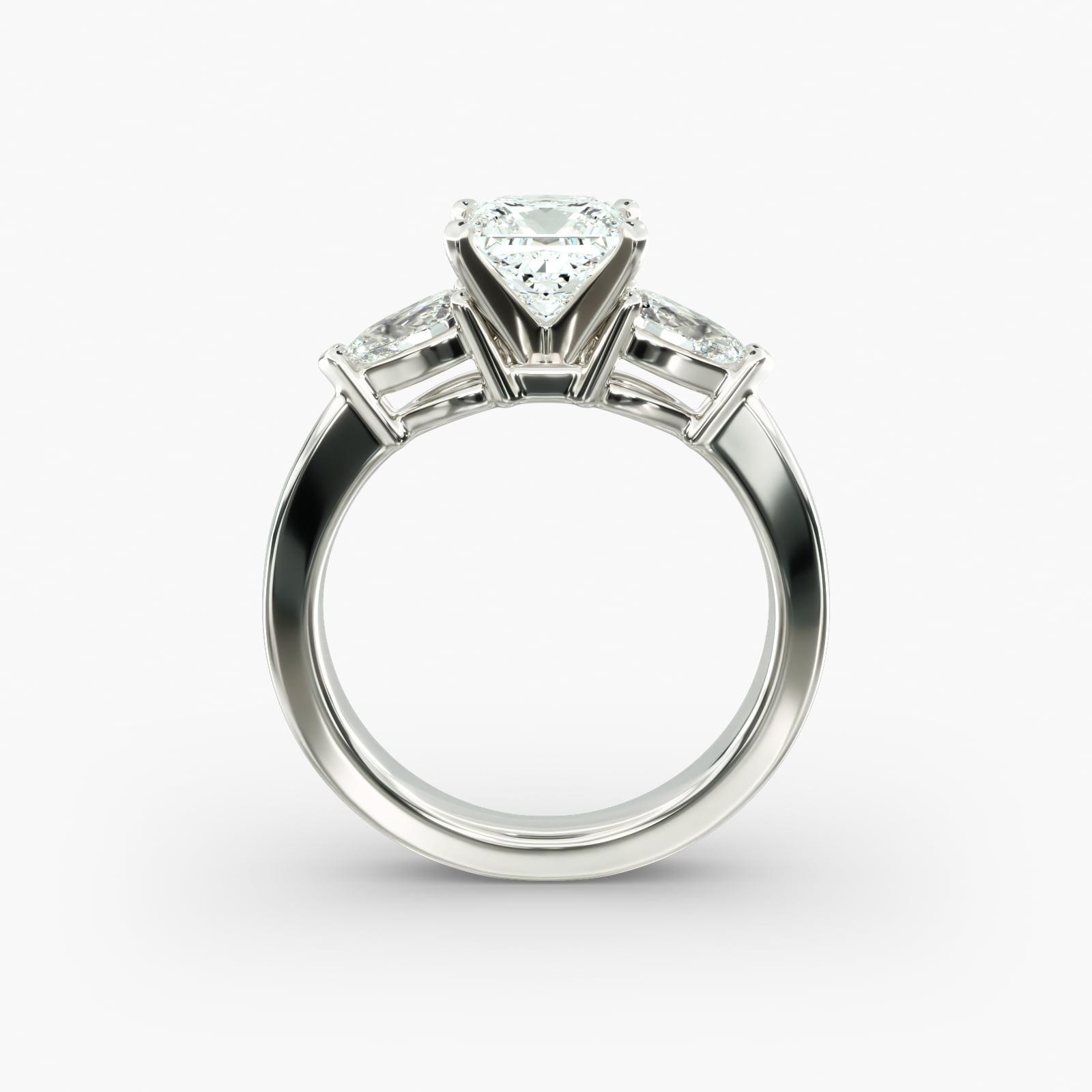 Luxury 1 CT Princess Cut Three Stone Engagement Ring Pear Side Moissanite