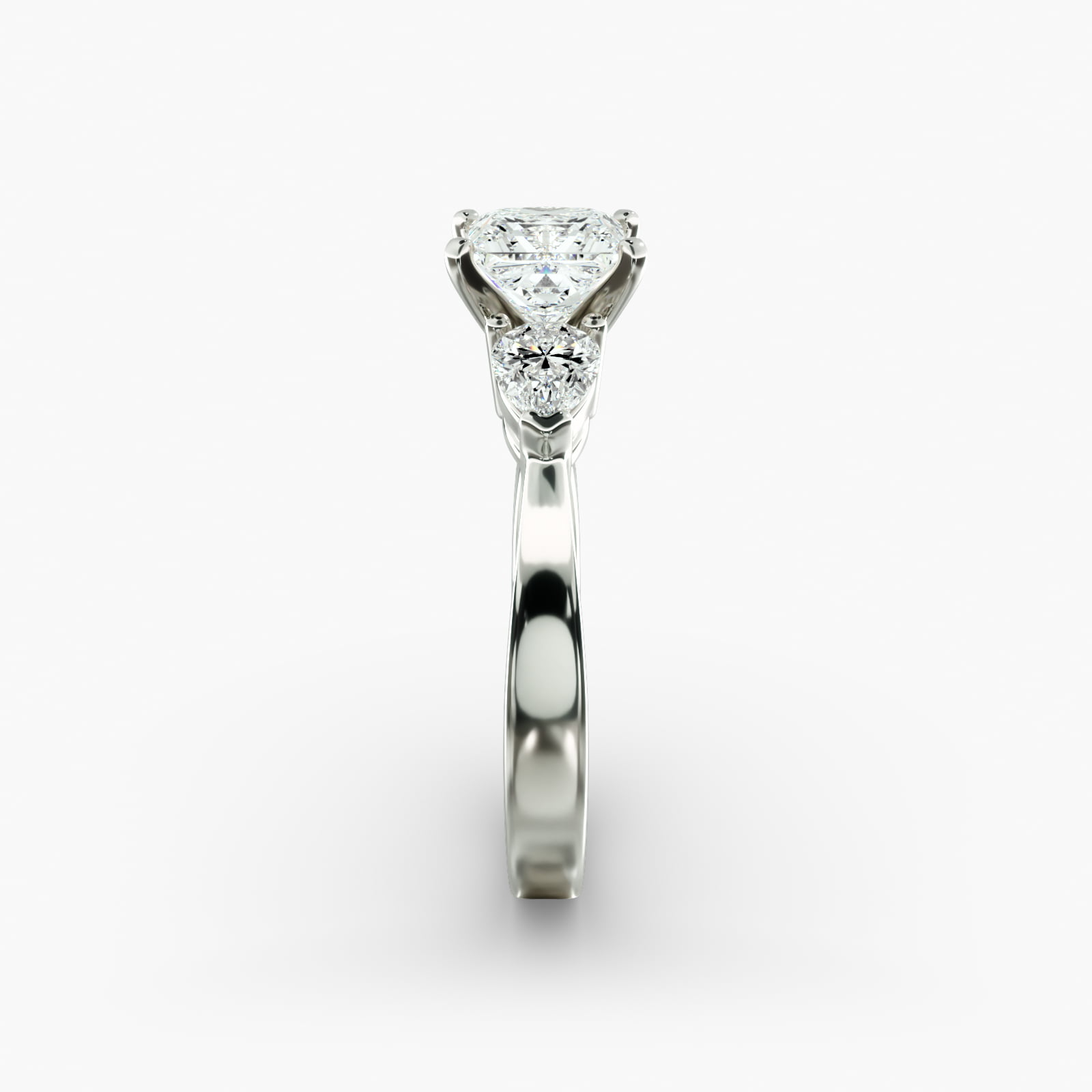 Luxury 1 CT Princess Cut Three Stone Engagement Ring Pear Side Moissanite
