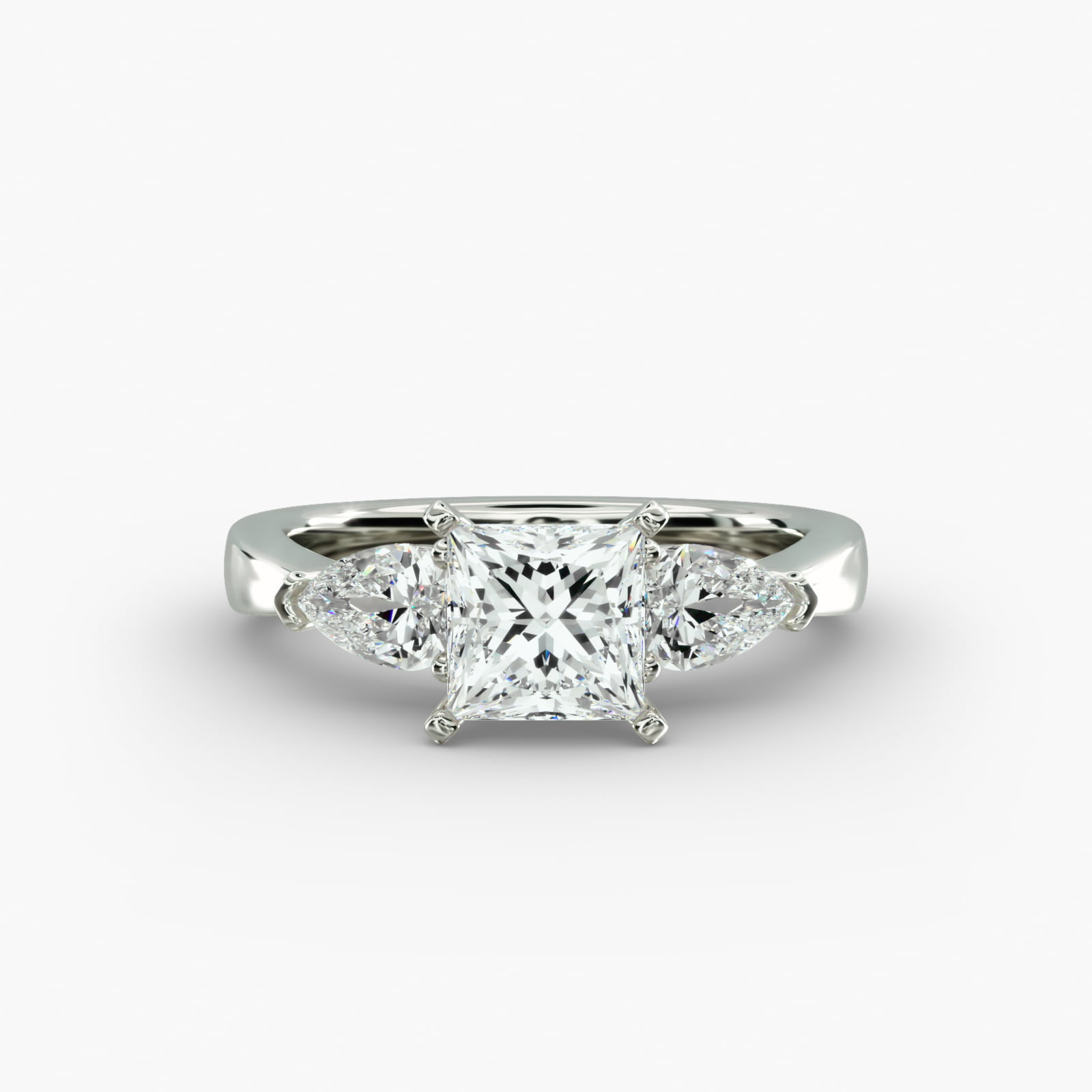 Luxury 1 CT Princess Cut Three Stone Engagement Ring Pear Side Moissanite