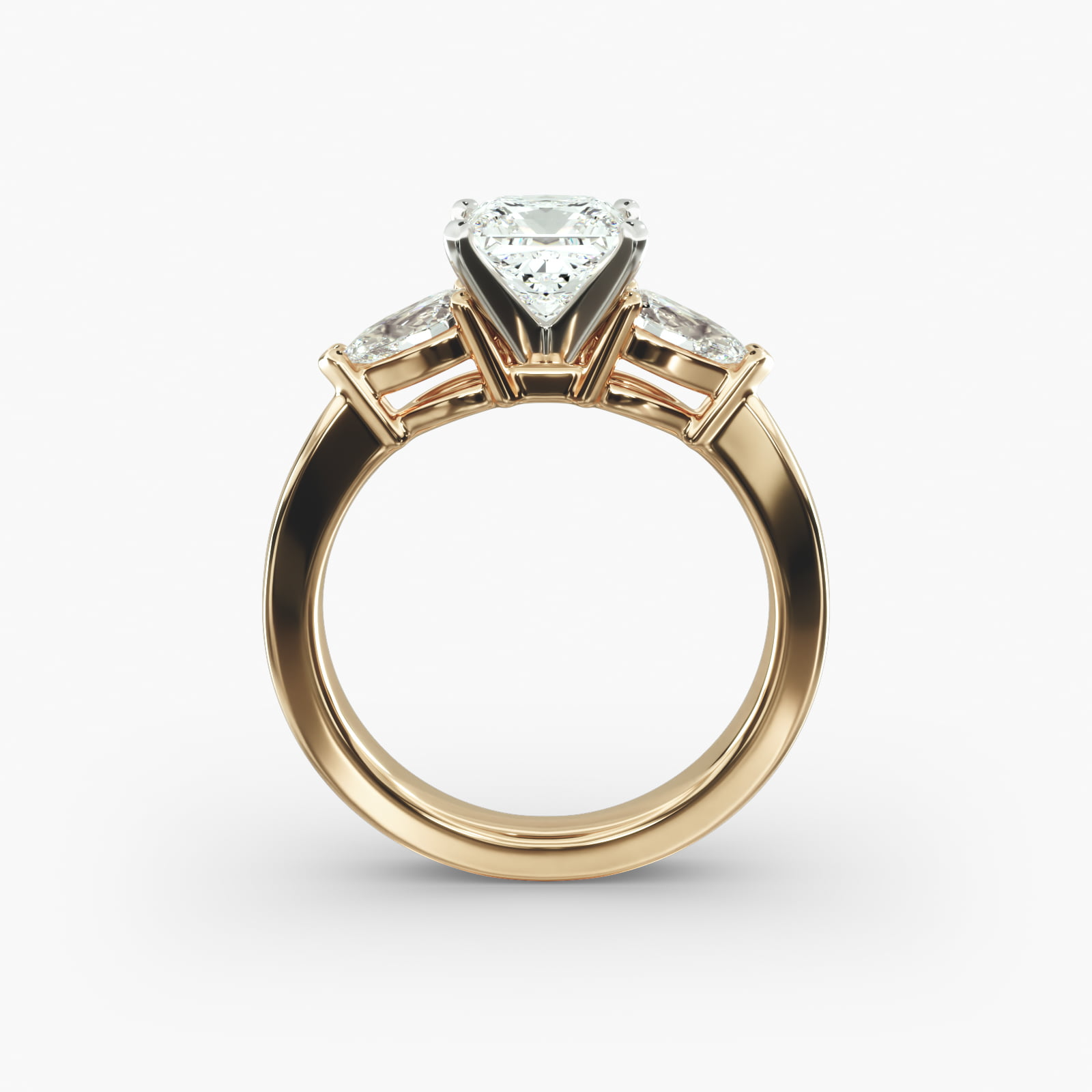 Luxury 1 CT Princess Cut Three Stone Engagement Ring Pear Side Moissanite