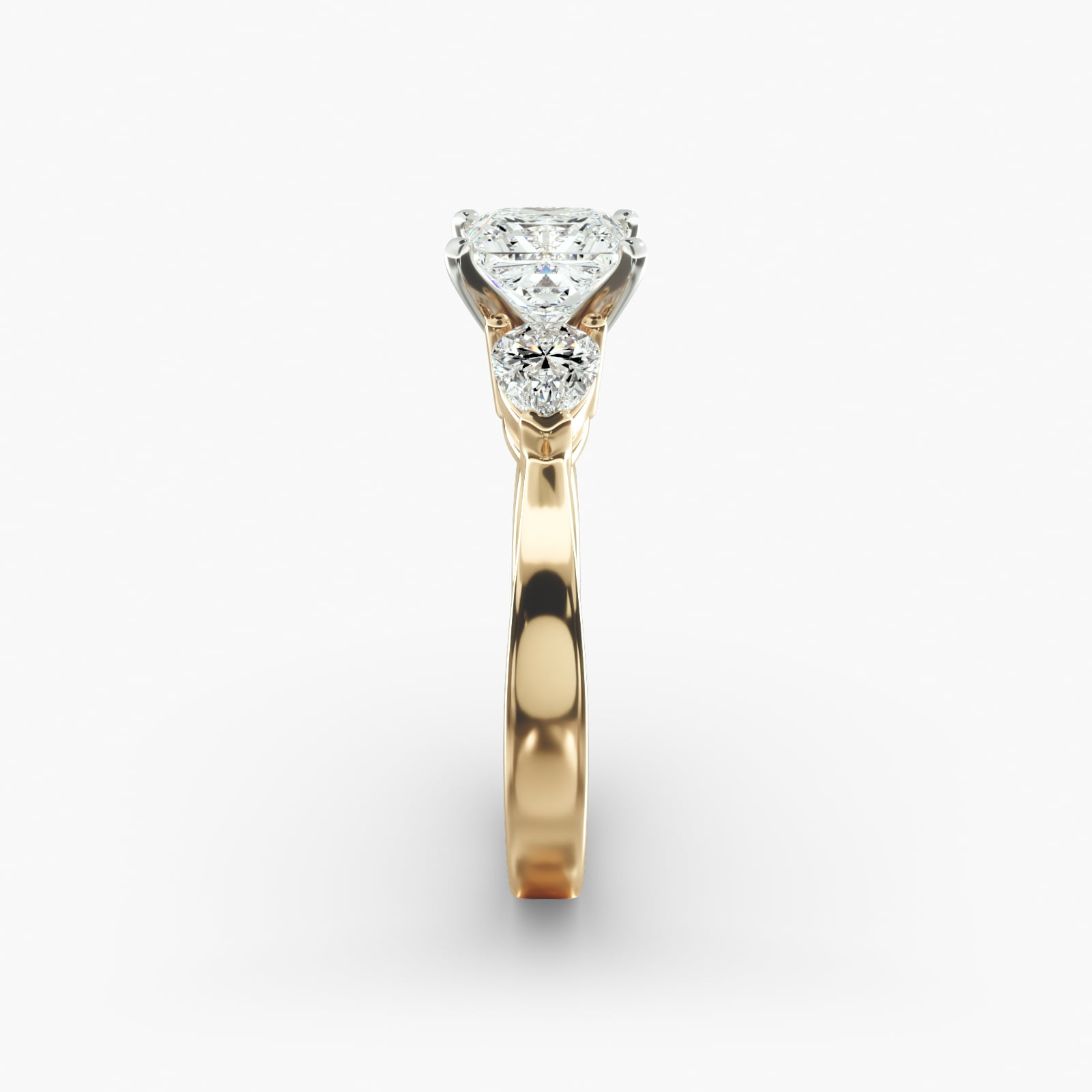 Luxury 1 CT Princess Cut Three Stone Engagement Ring Pear Side Moissanite