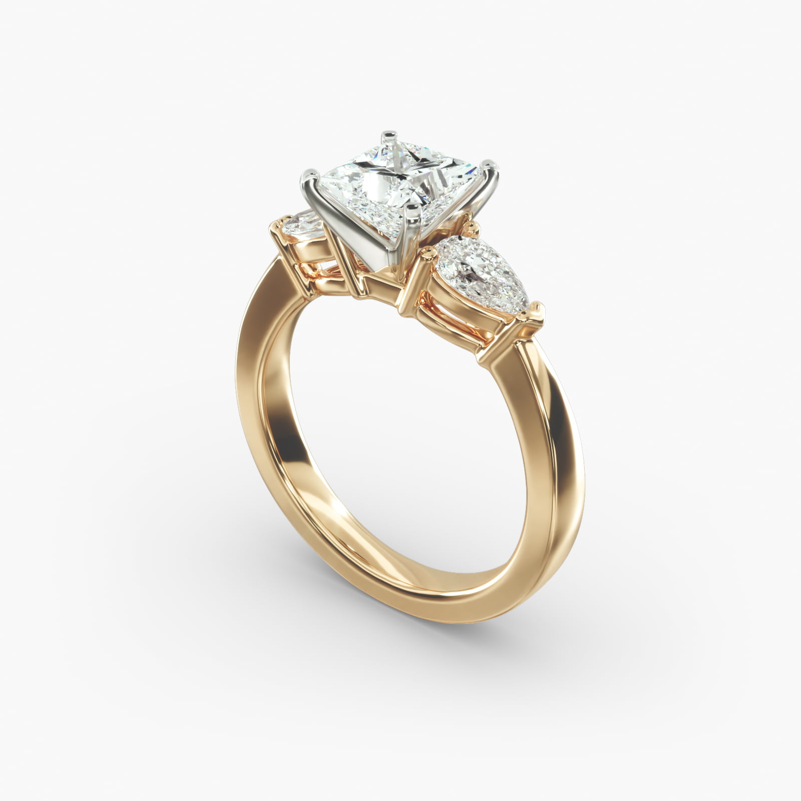 Luxury 1 CT Princess Cut Three Stone Engagement Ring Pear Side Moissanite