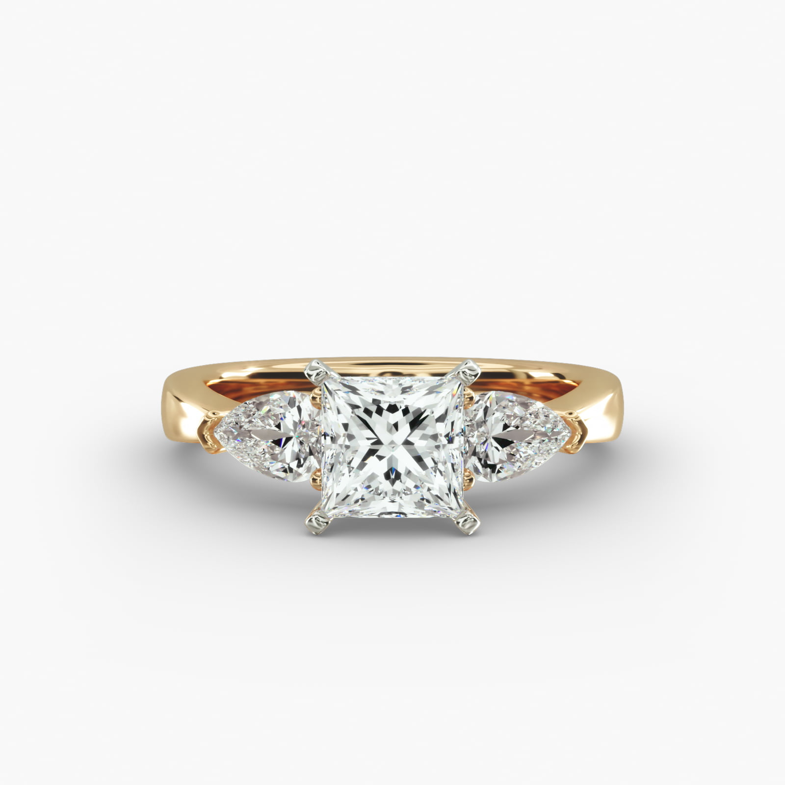Luxury 1 CT Princess Cut Three Stone Engagement Ring Pear Side Moissanite