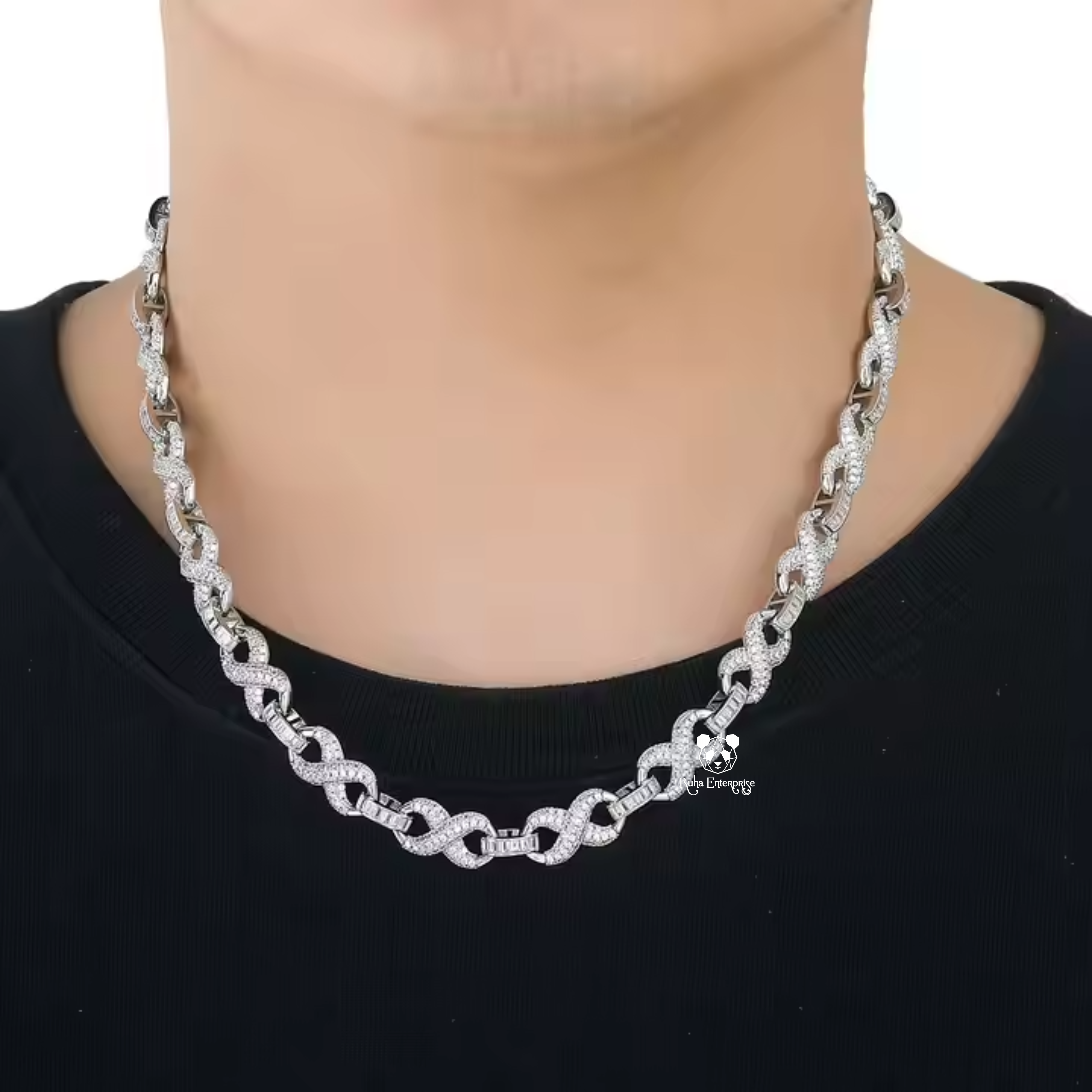 10MM Round & Baguette Moissanite Infinity Link Chain | 925 Sterling Silver