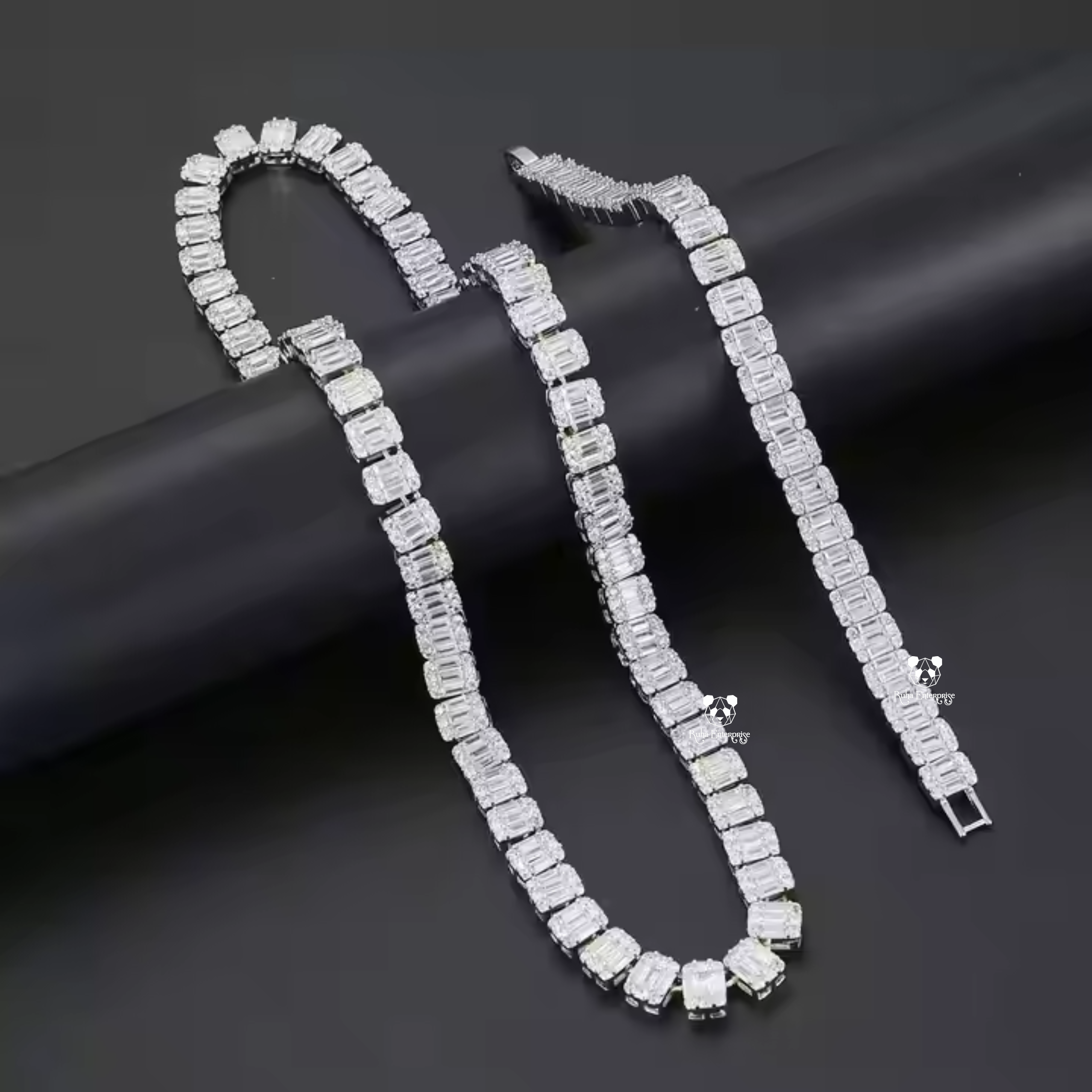 9MM Baguette & Round Moissanite Necklace & Bracelet Set | 925 Sterling Silver