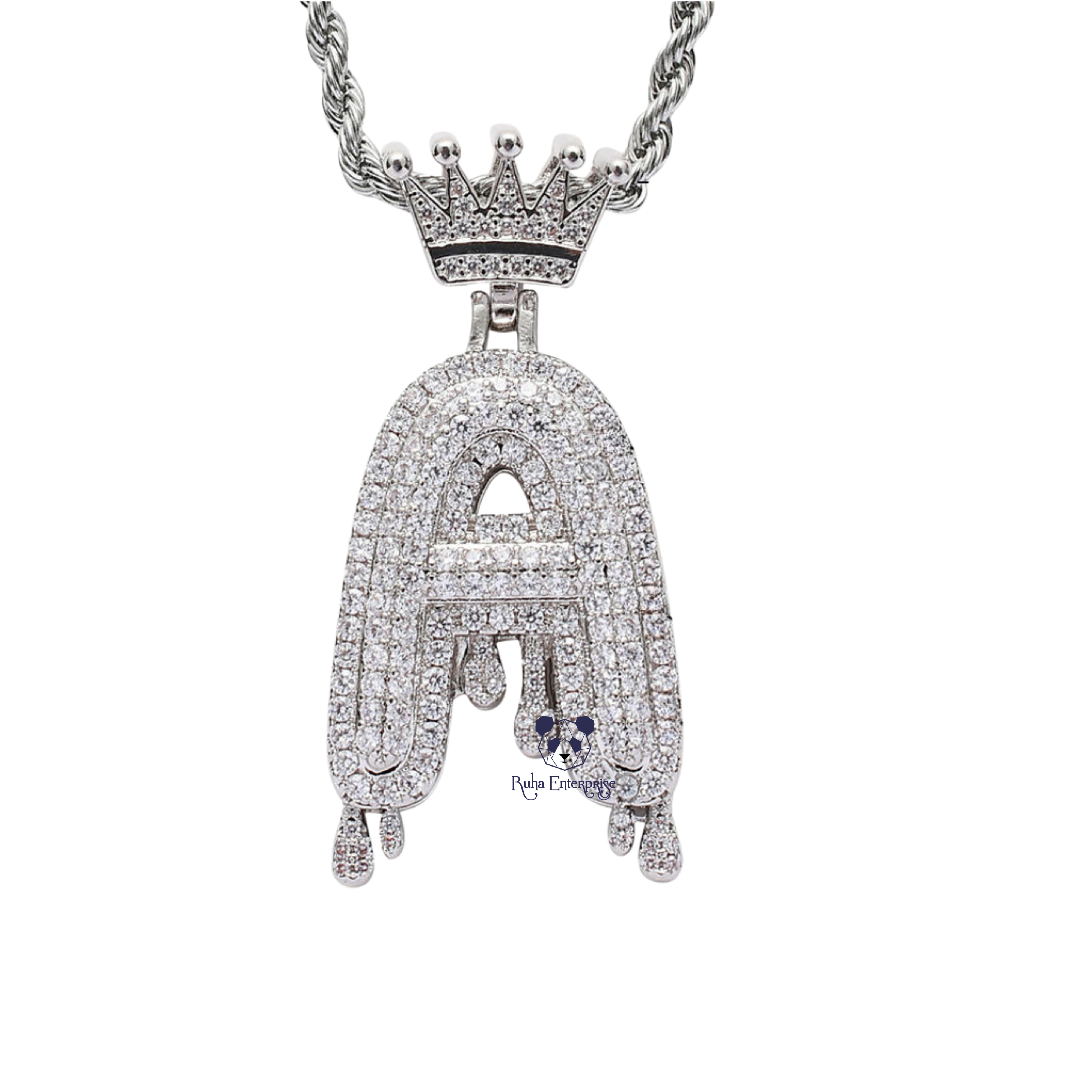 A to Z Moissanite Crown Drip Letter Pendant | Royal Hip Hop Jewelry