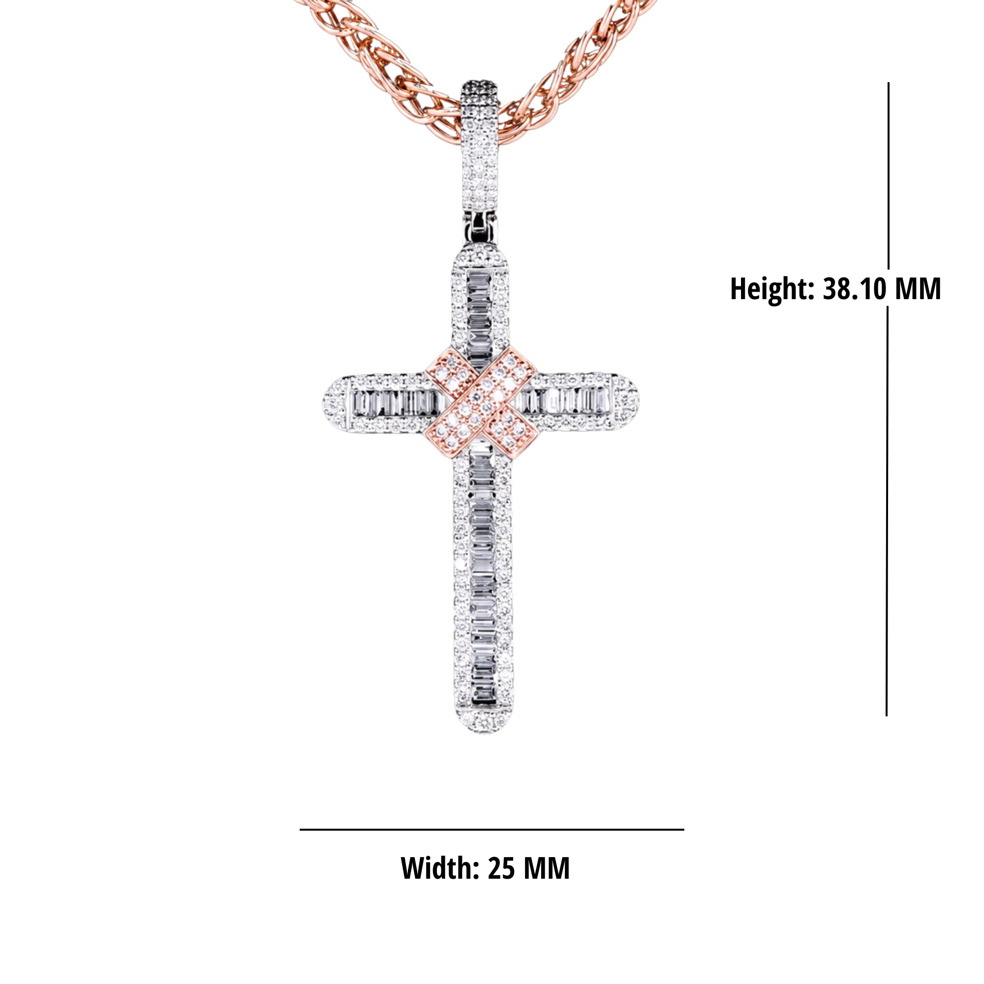 925 Sterling Silver Baguette Cross Pendant Lab Diamond & Moissanite
