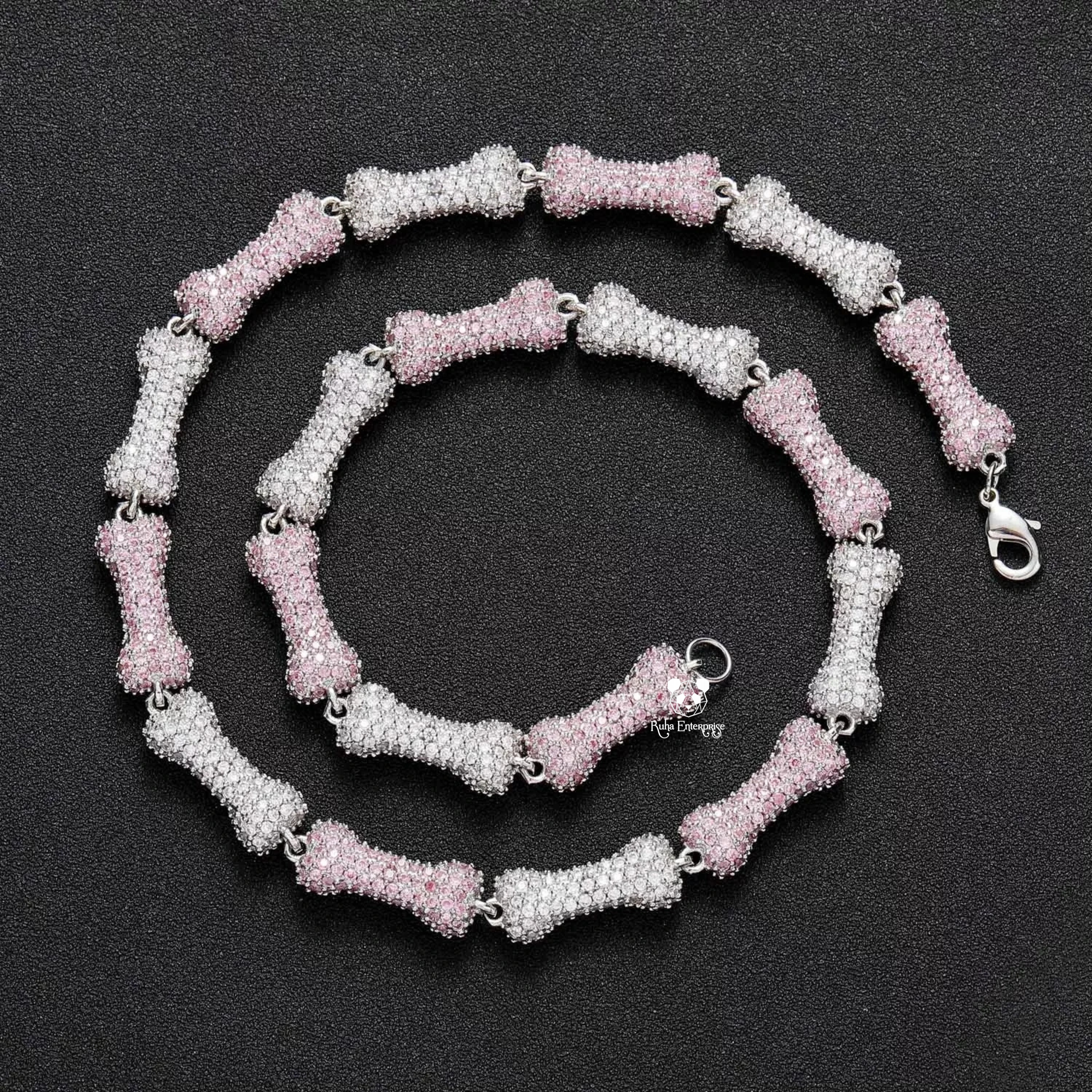 10MM Moissanite Bone Link Chain | 925 Sterling Silver Hip Hop Jewelry