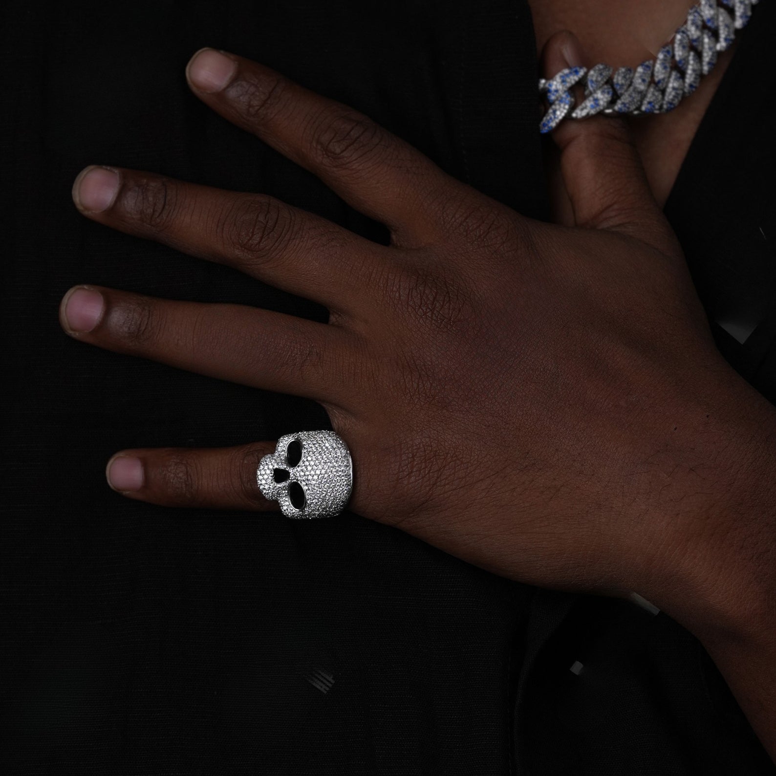 Iced Out Moissanite Skull Ring – 925 Sterling Silver Hip Hop Ring  For Men