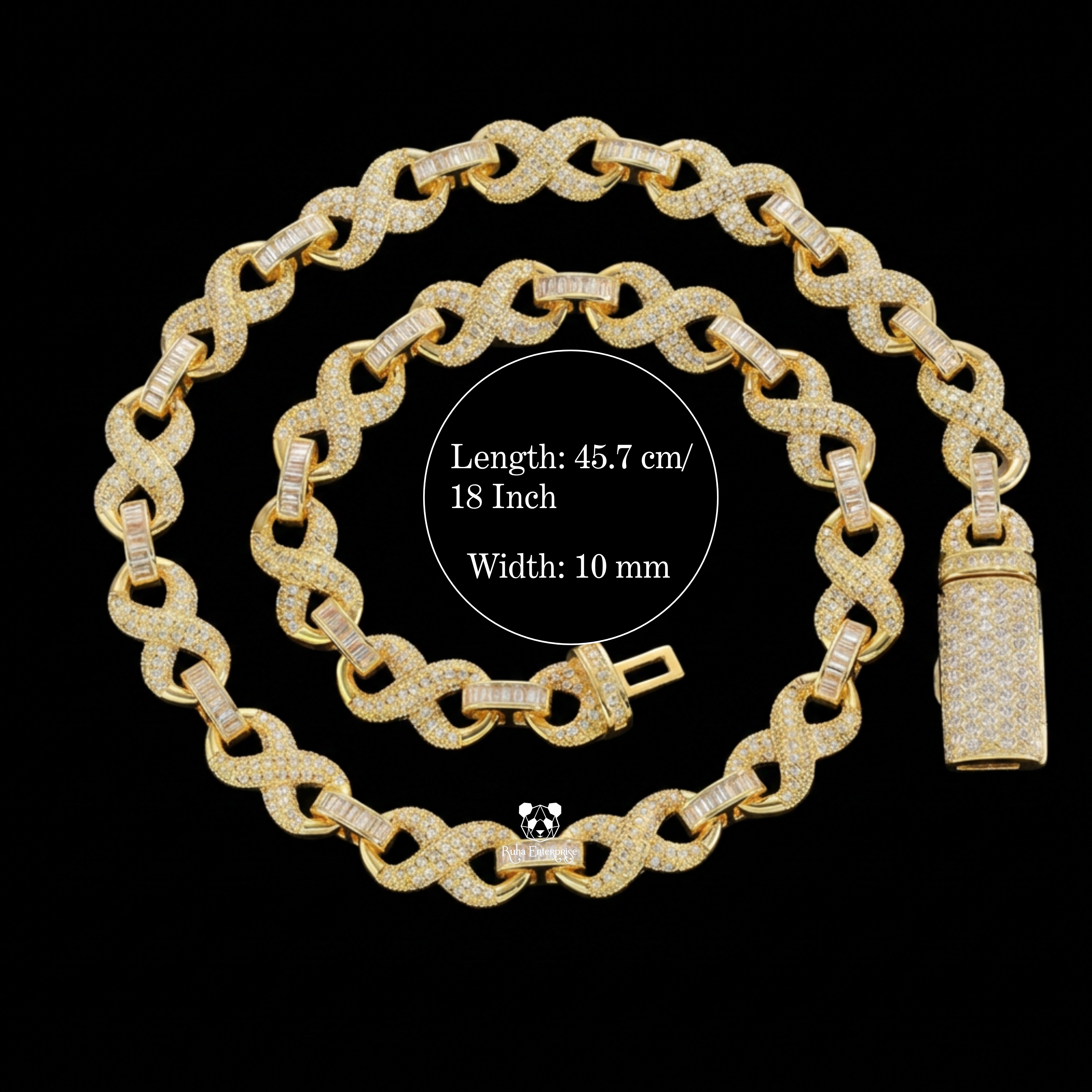 10MM Round & Baguette Moissanite Infinity Link Chain | 925 Sterling Silver