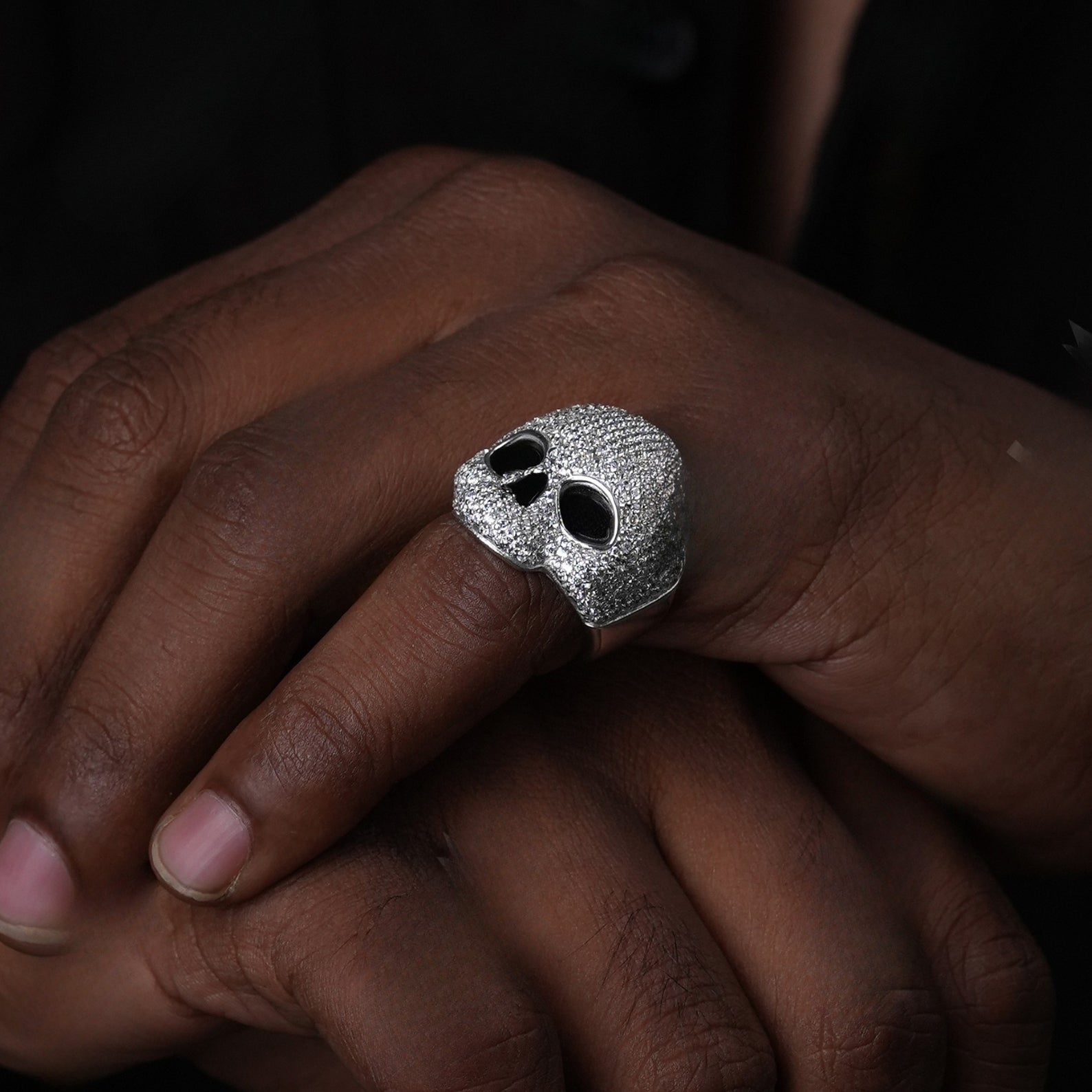 Iced Out Moissanite Skull Ring – 925 Sterling Silver Hip Hop Ring  For Men