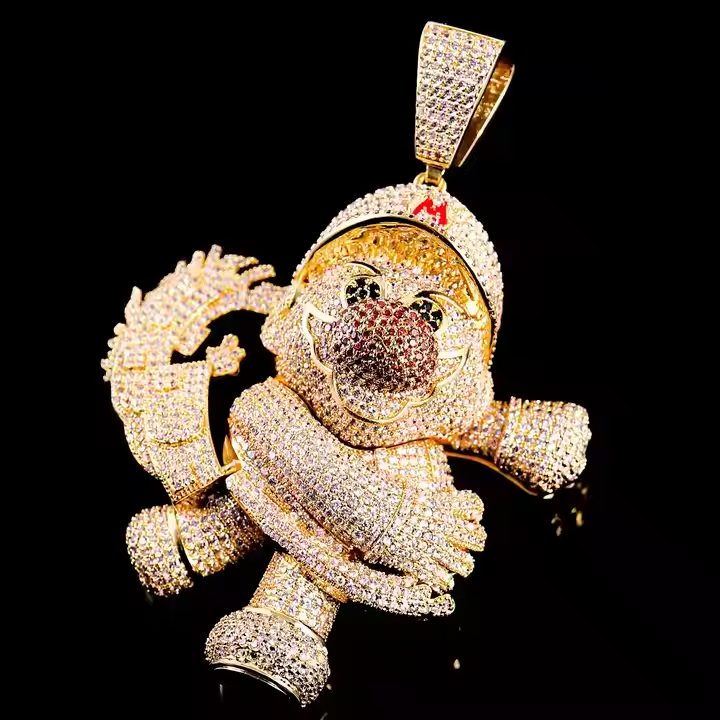 Round Moissanite Hip Hop Clown Pendant - Iced Cartoon Pendant