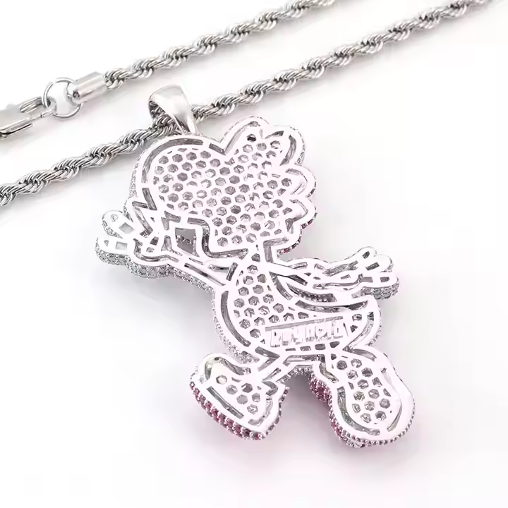 Stylish Pink Dino Round Moissanite Pendant - Luxury Iced Jewlry