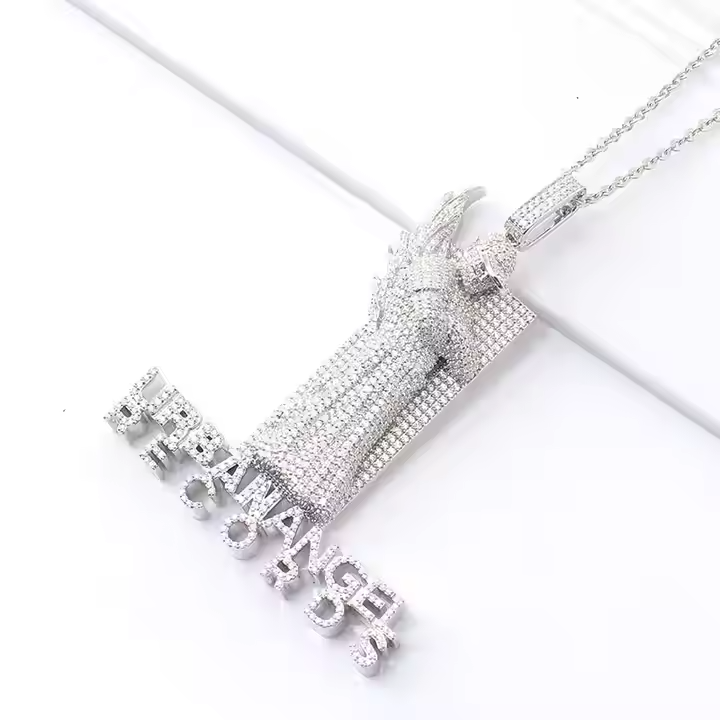 Designer Custom Logo Pendant 925 Sterling Silver Moissanite