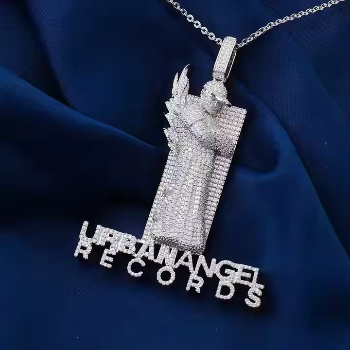Designer Custom Logo Pendant 925 Sterling Silver Moissanite