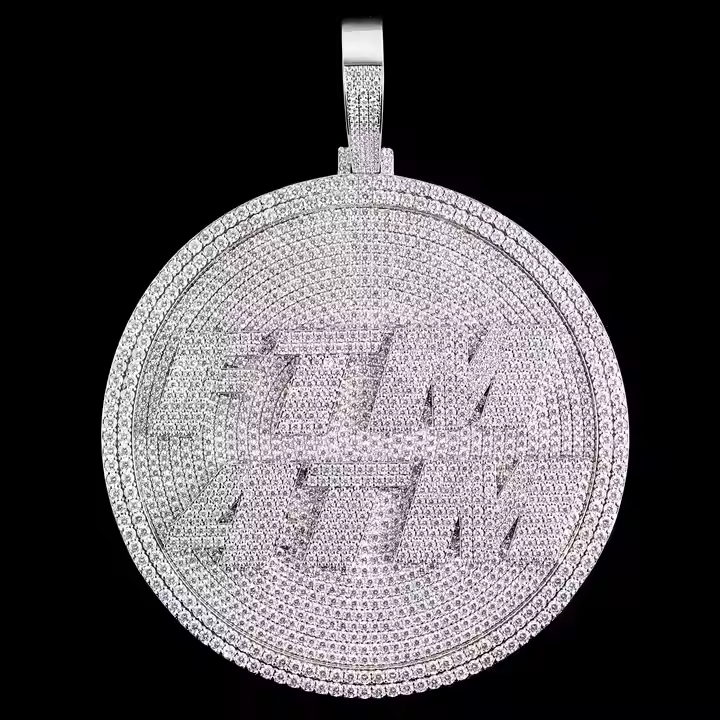 Luxury Fully Iced Custom Name Round Pendant 925 Sterling Silver Moissanite