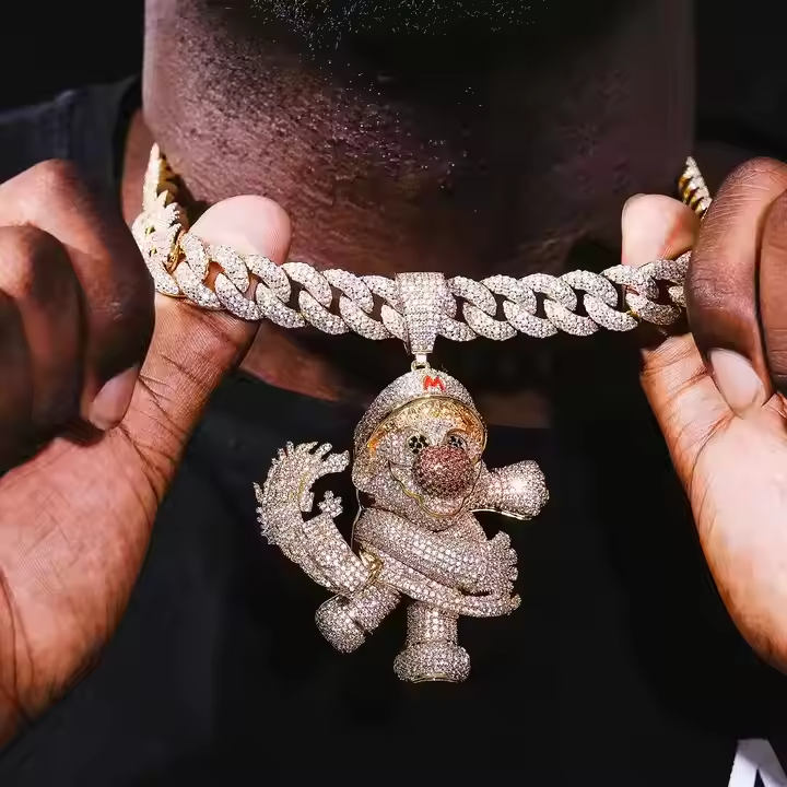 Round Moissanite Hip Hop Clown Pendant - Iced Cartoon Pendant