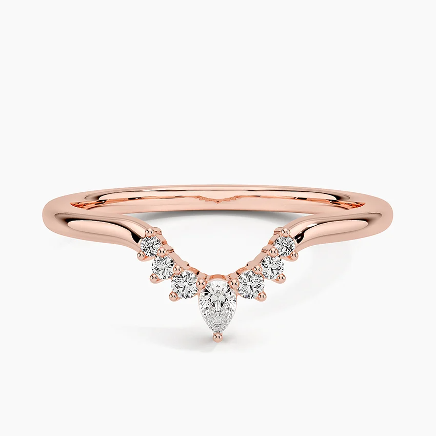 Luxury Pear Curved Wedding Band Round Moissanite Stacking Ring