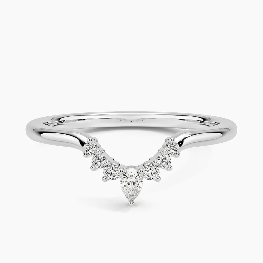 Luxury Pear Curved Wedding Band Round Moissanite Stacking Ring