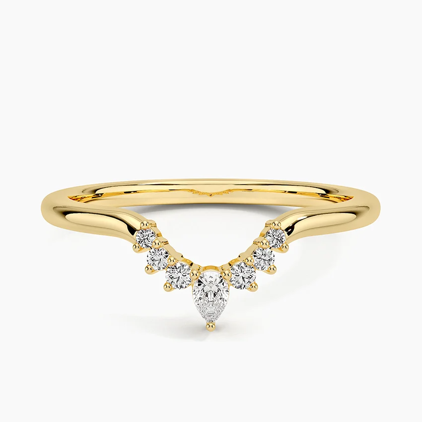 Luxury Pear Curved Wedding Band Round Moissanite Stacking Ring