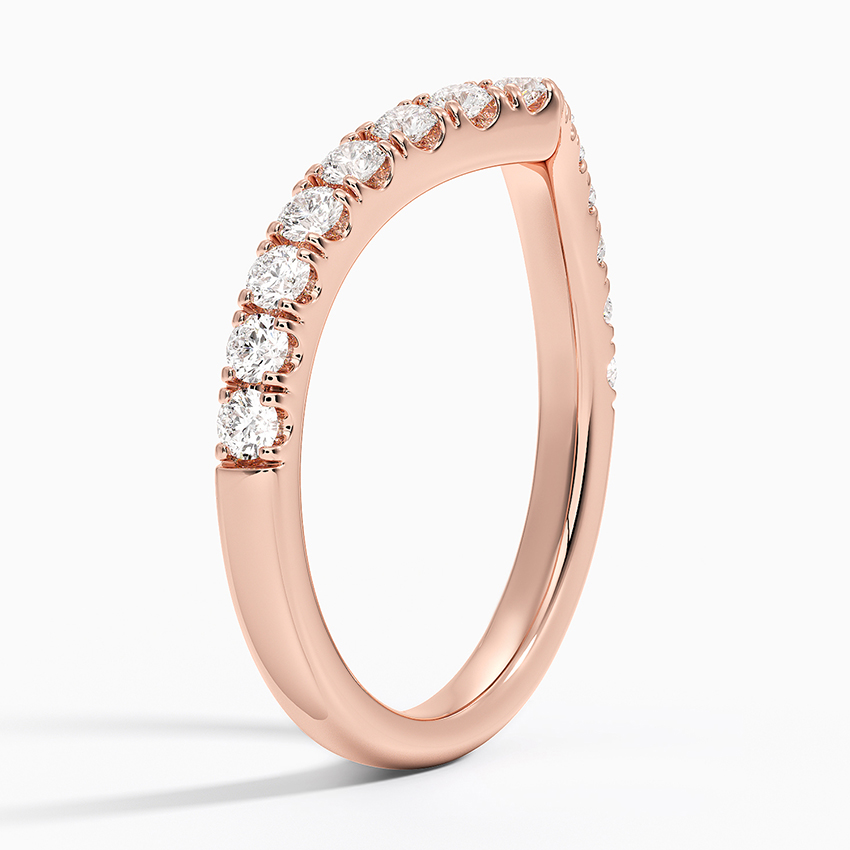 Luxury Curved Wedding Band Round Moissanite V-Shape Stacking Ring