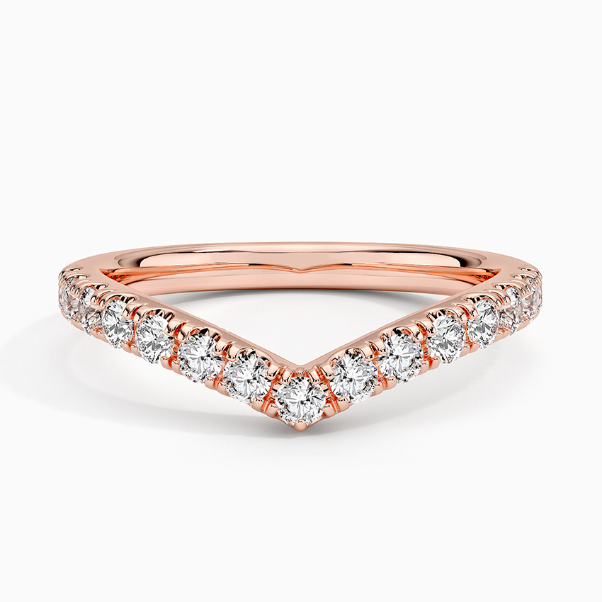 Luxury Curved Wedding Band Round Moissanite V-Shape Stacking Ring
