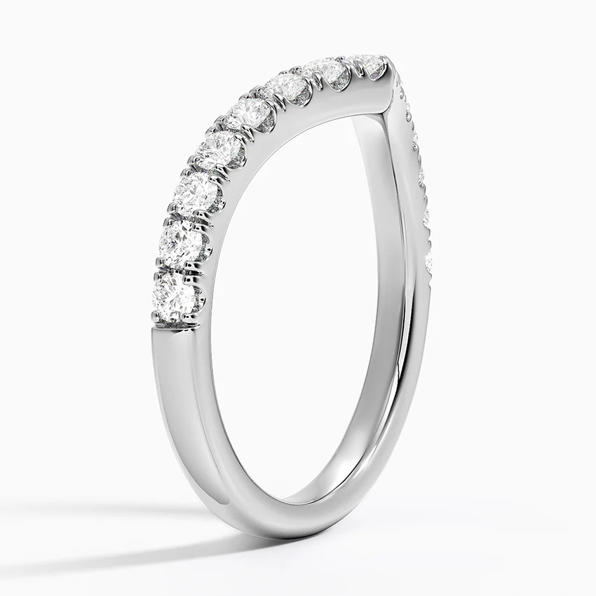 Luxury Curved Wedding Band Round Moissanite V-Shape Stacking Ring
