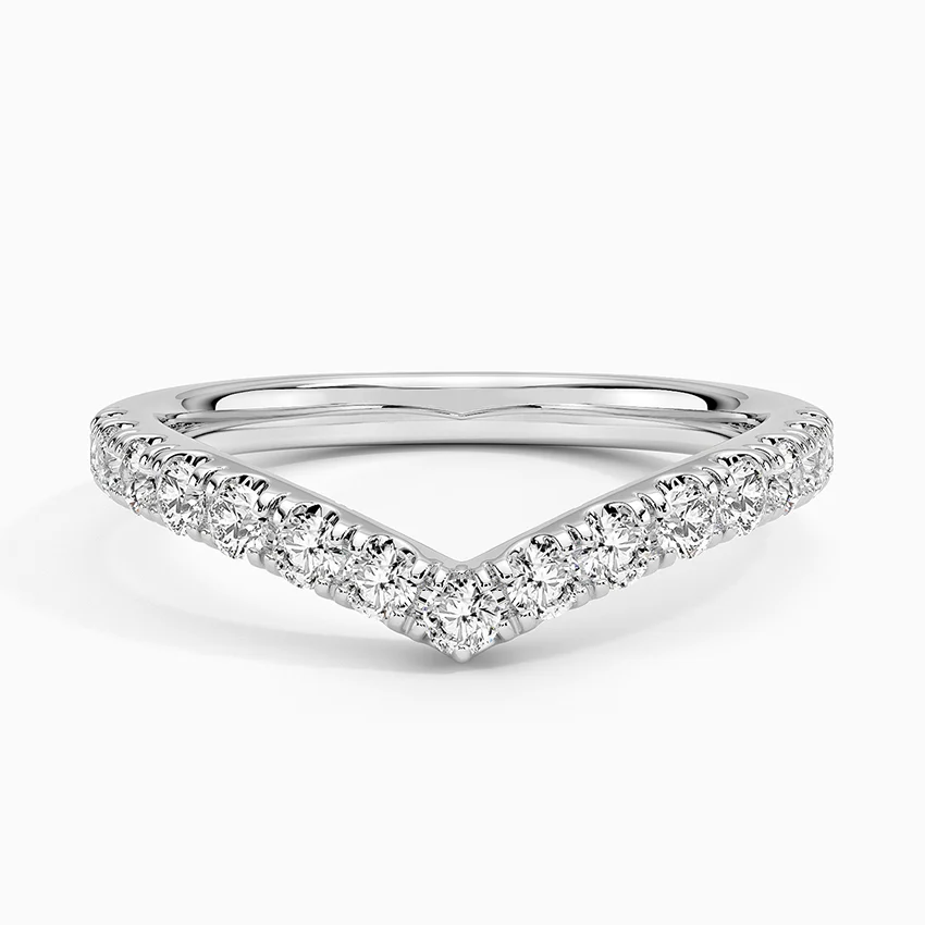 Luxury Curved Wedding Band Round Moissanite V-Shape Stacking Ring