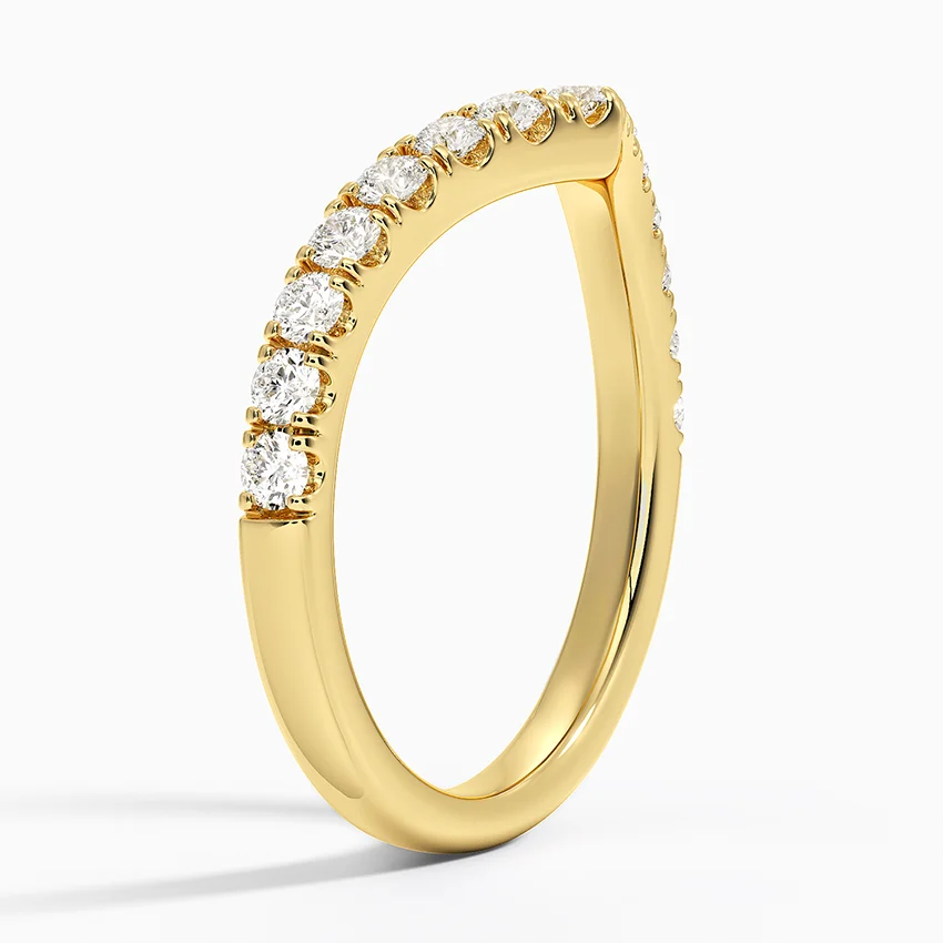 Luxury Curved Wedding Band Round Moissanite V-Shape Stacking Ring