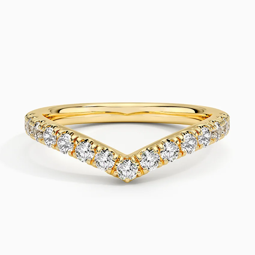 Luxury Curved Wedding Band Round Moissanite V-Shape Stacking Ring